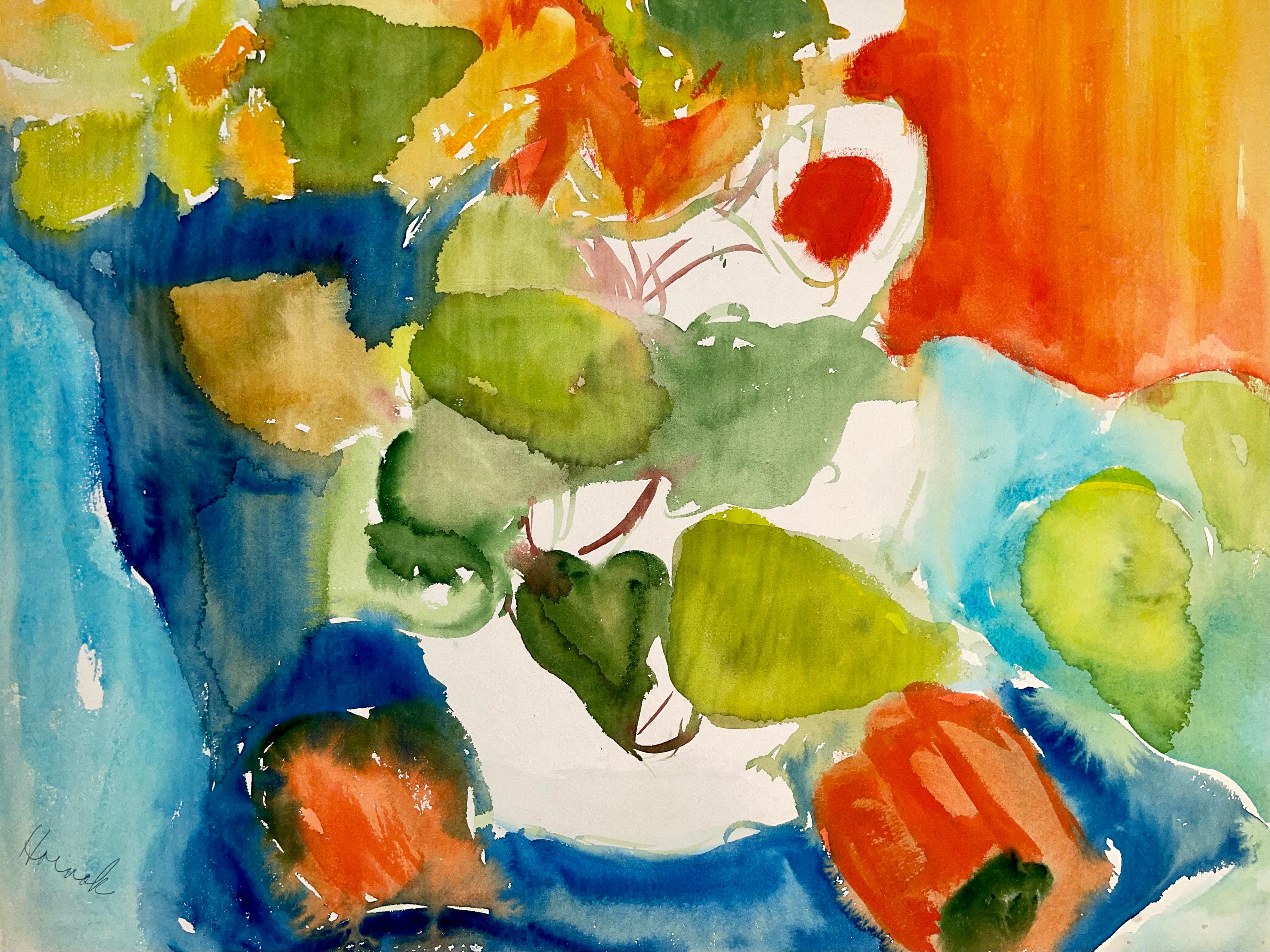 Sans titre ( Nature morte d'été abstraite avec plantes et poivrières) - Beige Still-Life Painting par Ian Hornak