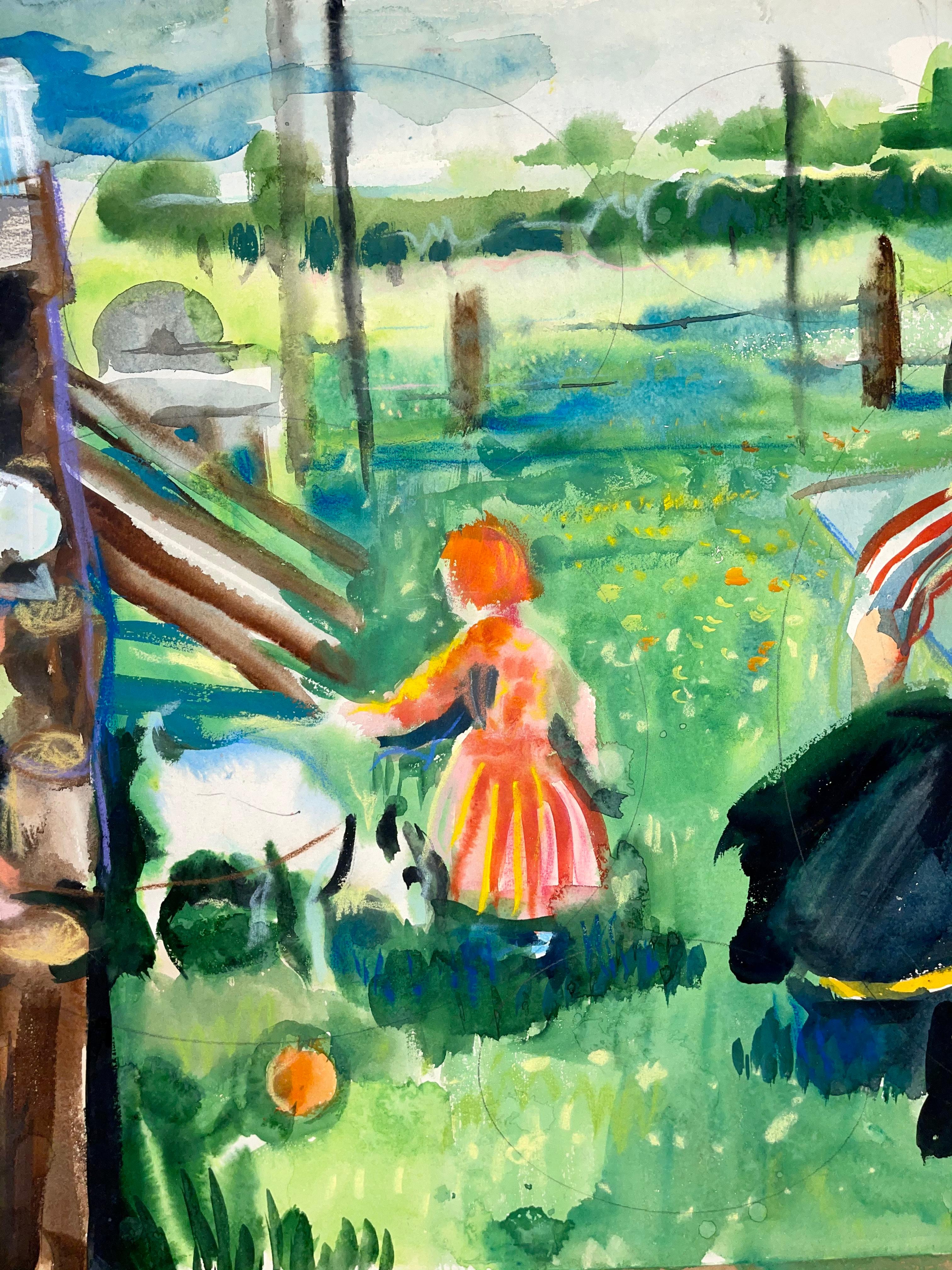 Untitled (Neo-Impressionist Figures in Landscape) - Blue Landscape Painting by Ian Hornak