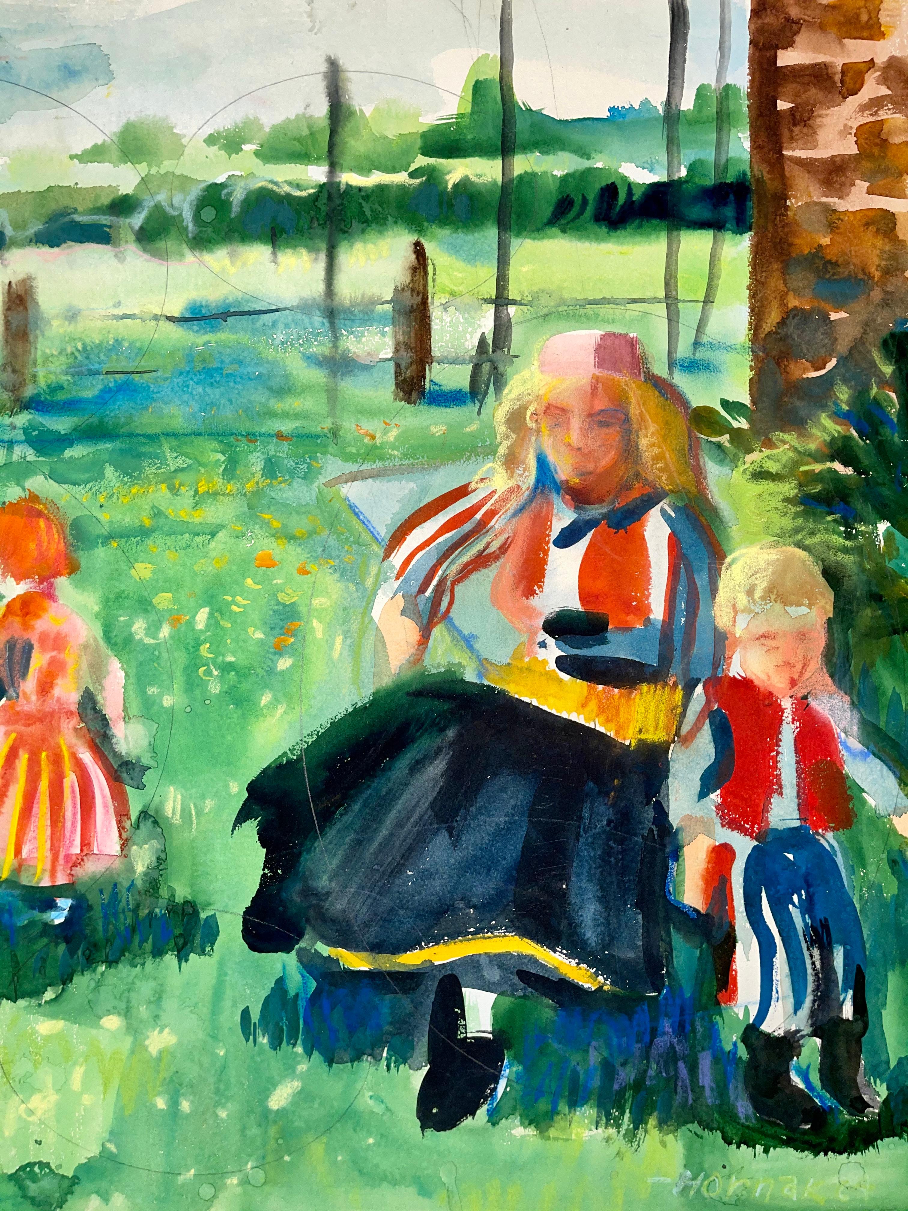 Artist: Ian Hornak (1944-2002)
Title: Untitled (Neo-Impressionist Figures in Landscape)
Year: 1963
Medium: Watercolor on heavy archival paper
Size: 29.5 x 21 inches
Condition: Good
Provenance: Estate of Ian Hornak, East Hampton, NY
Notes: A rare