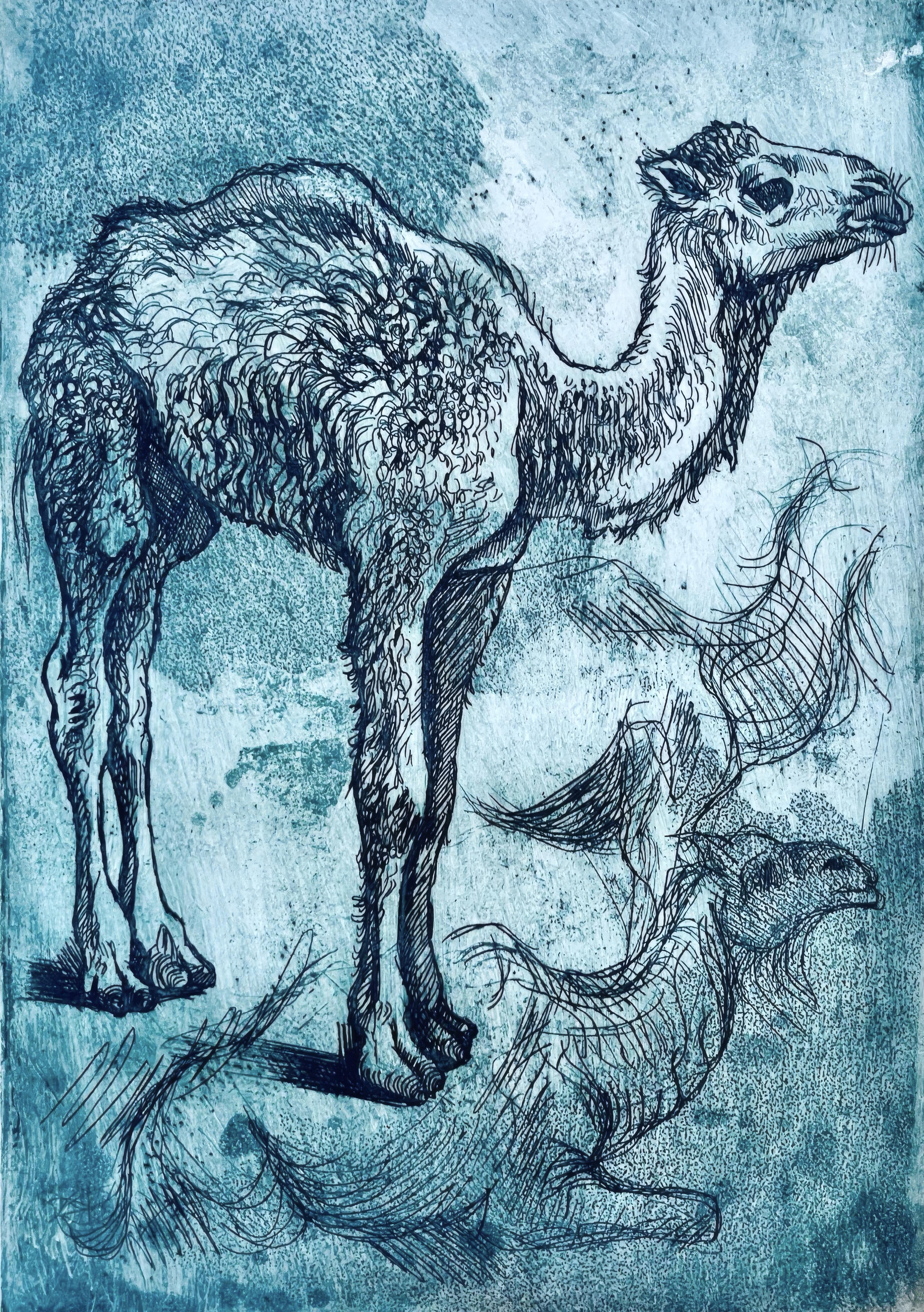 This exquisite etching by Ian Hornak (1944–2002), titled A Young Dromedary, was executed circa 1963 during the artist’s undergraduate studies. Created during the formative years of Hornak’s artistic development, the composition provides a compelling