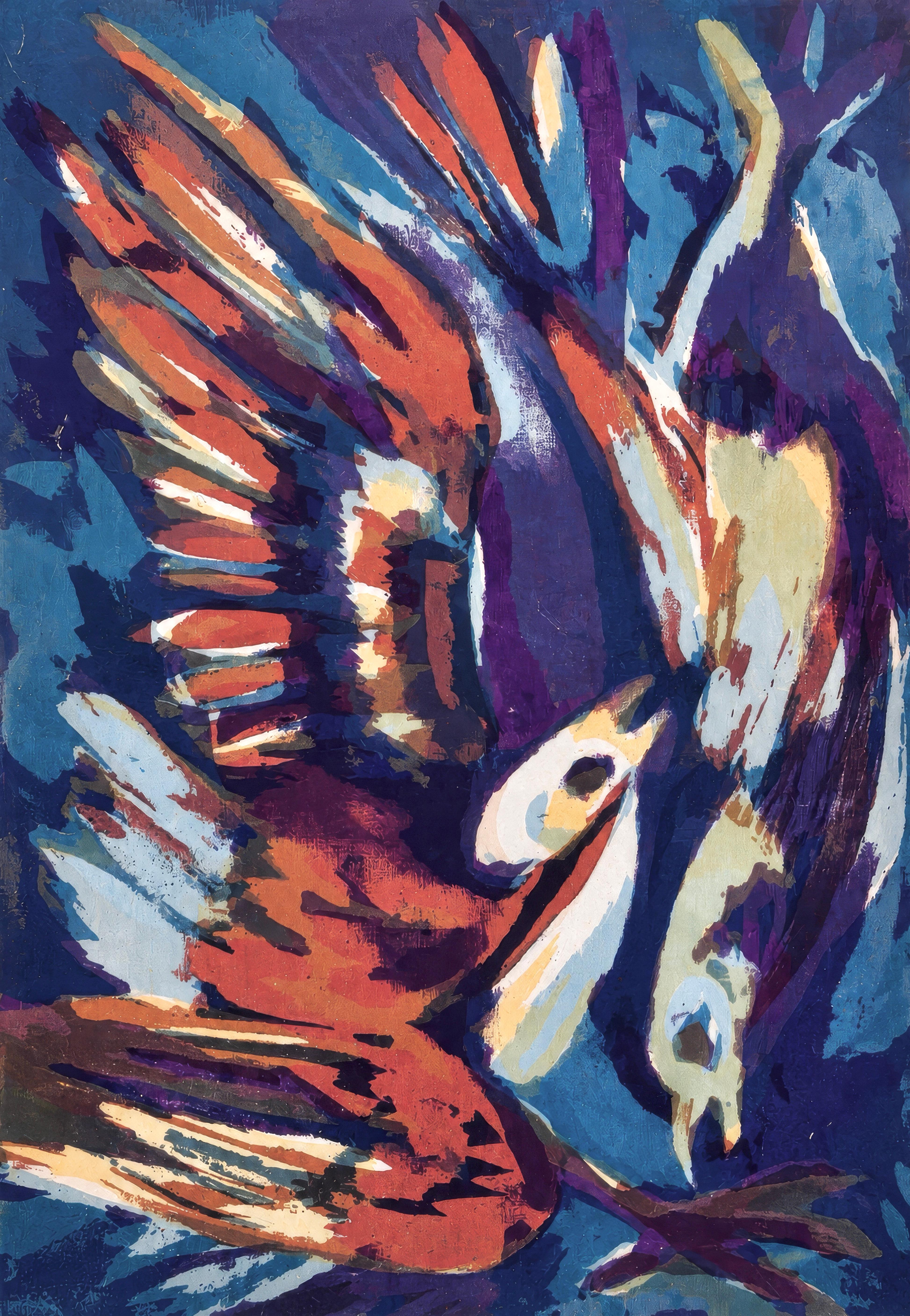 Cette magnifique lithographie de Ian Hornak (1944-2002), intitulée Birds, a été réalisée CIRCA 1963, alors que l'artiste était encore étudiant. Réalisée au cours des premières années de la formation artistique de Hornak, cette composition pleine de