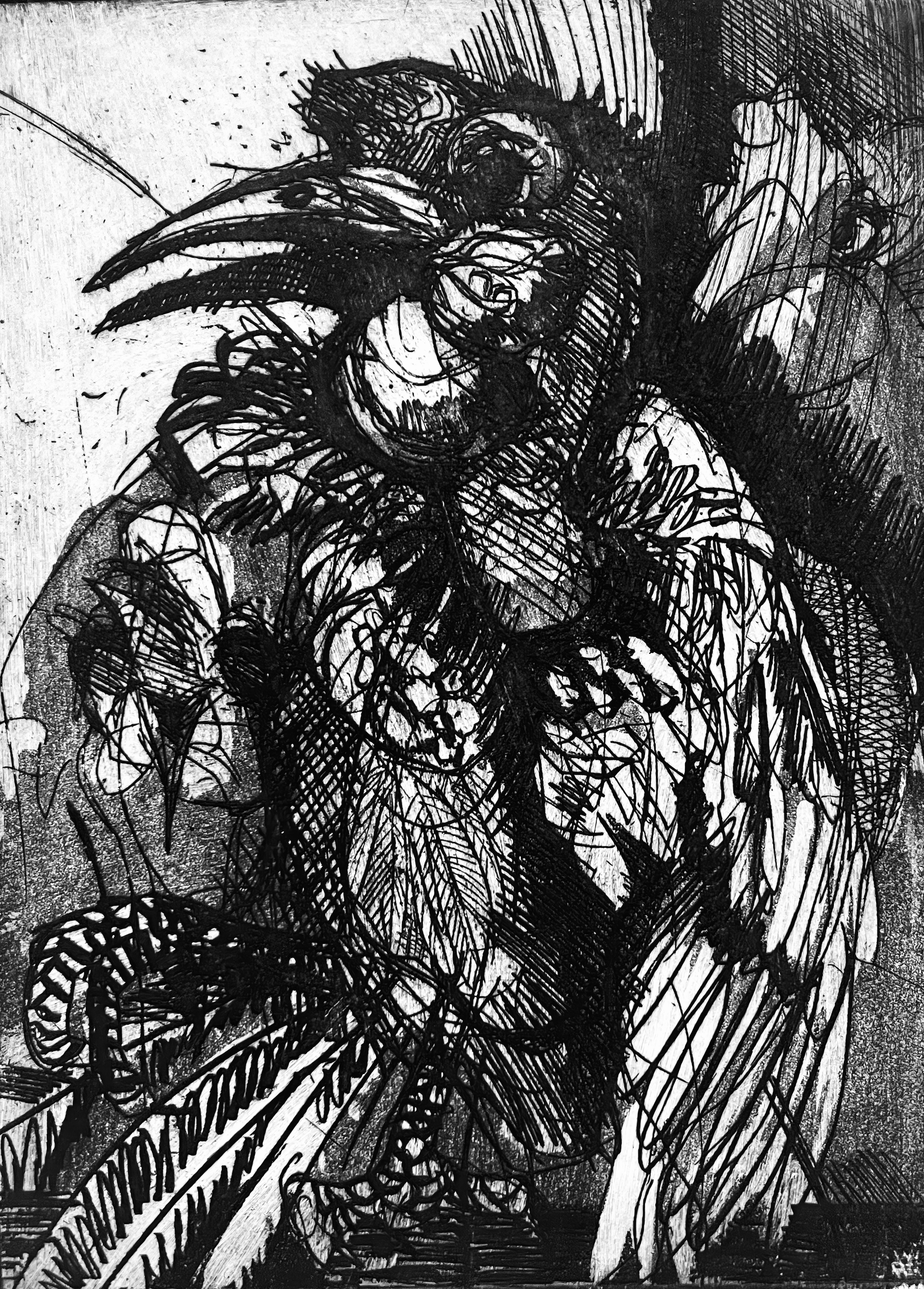 This exquisite etching by Ian Hornak (1944–2002), titled The Raven, was executed circa 1965 during the artist’s graduate studies. Created during the formative years of Hornak’s artistic development, the composition provides a compelling glimpse into