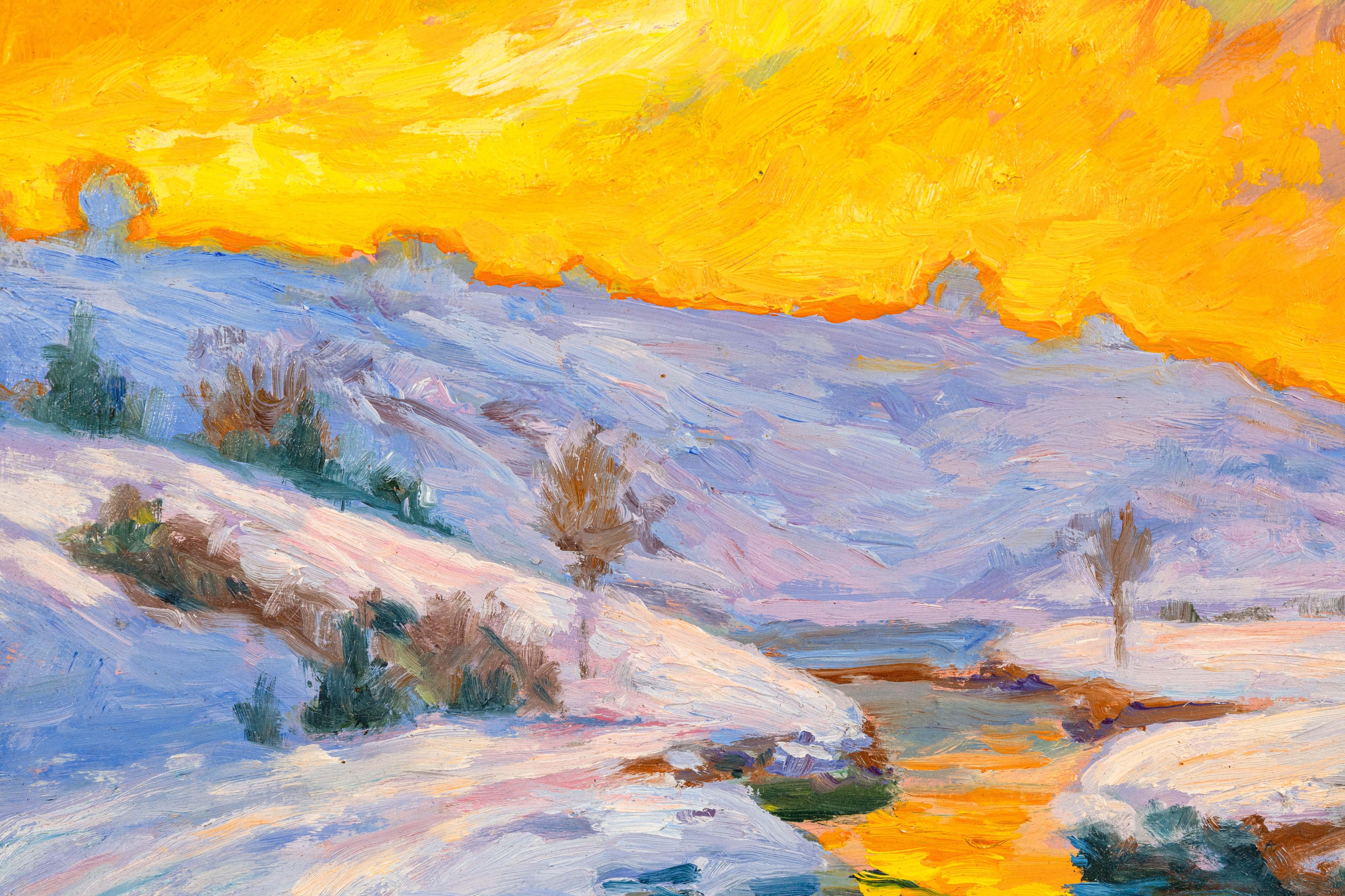 Peinture à l'huile impressionniste moderne, paysage d'hiver sans titre signée Ian Hornak Bon état - En vente à Keego Harbor, MI