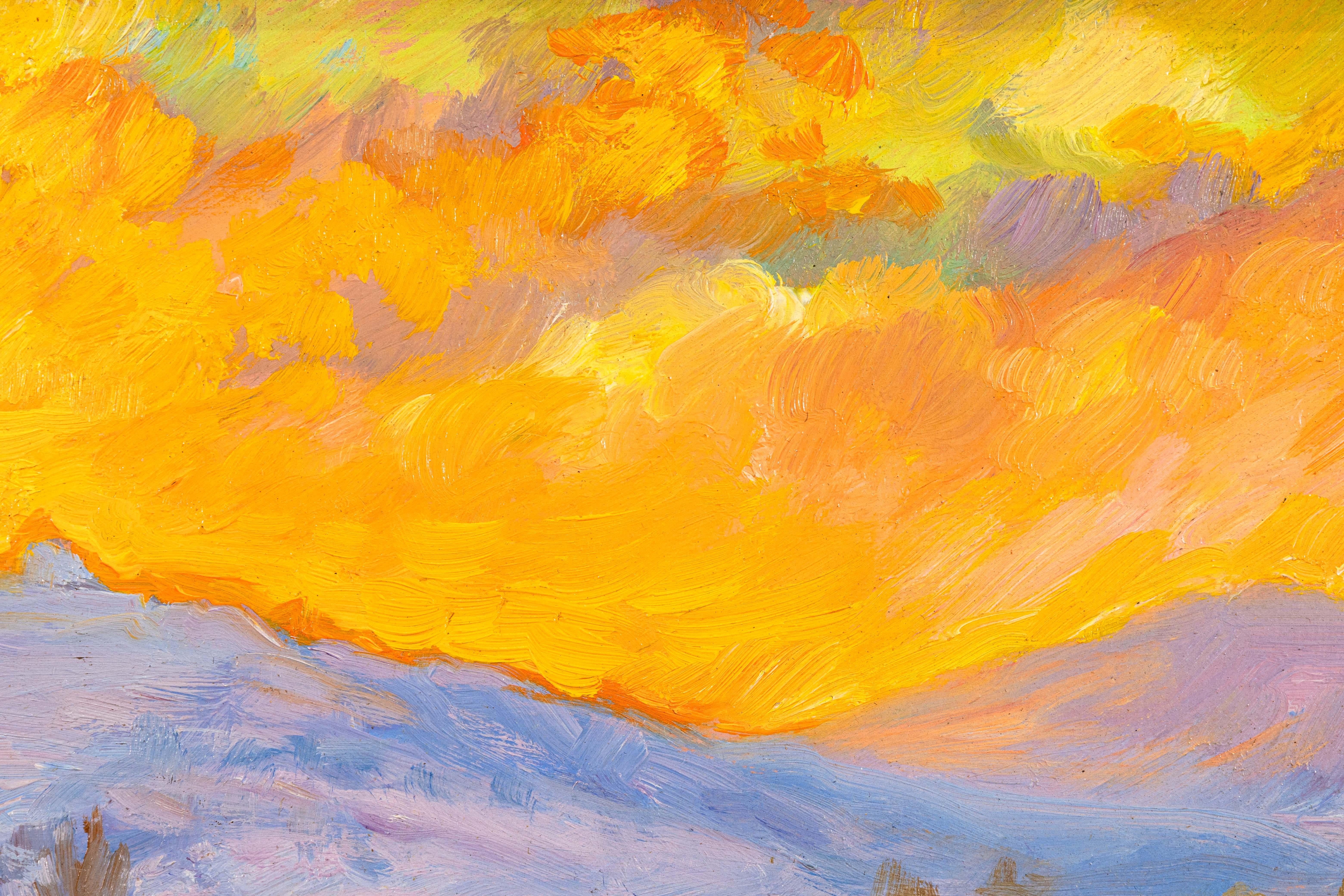 Peinture à l'huile impressionniste moderne, paysage d'hiver sans titre signée Ian Hornak en vente 1