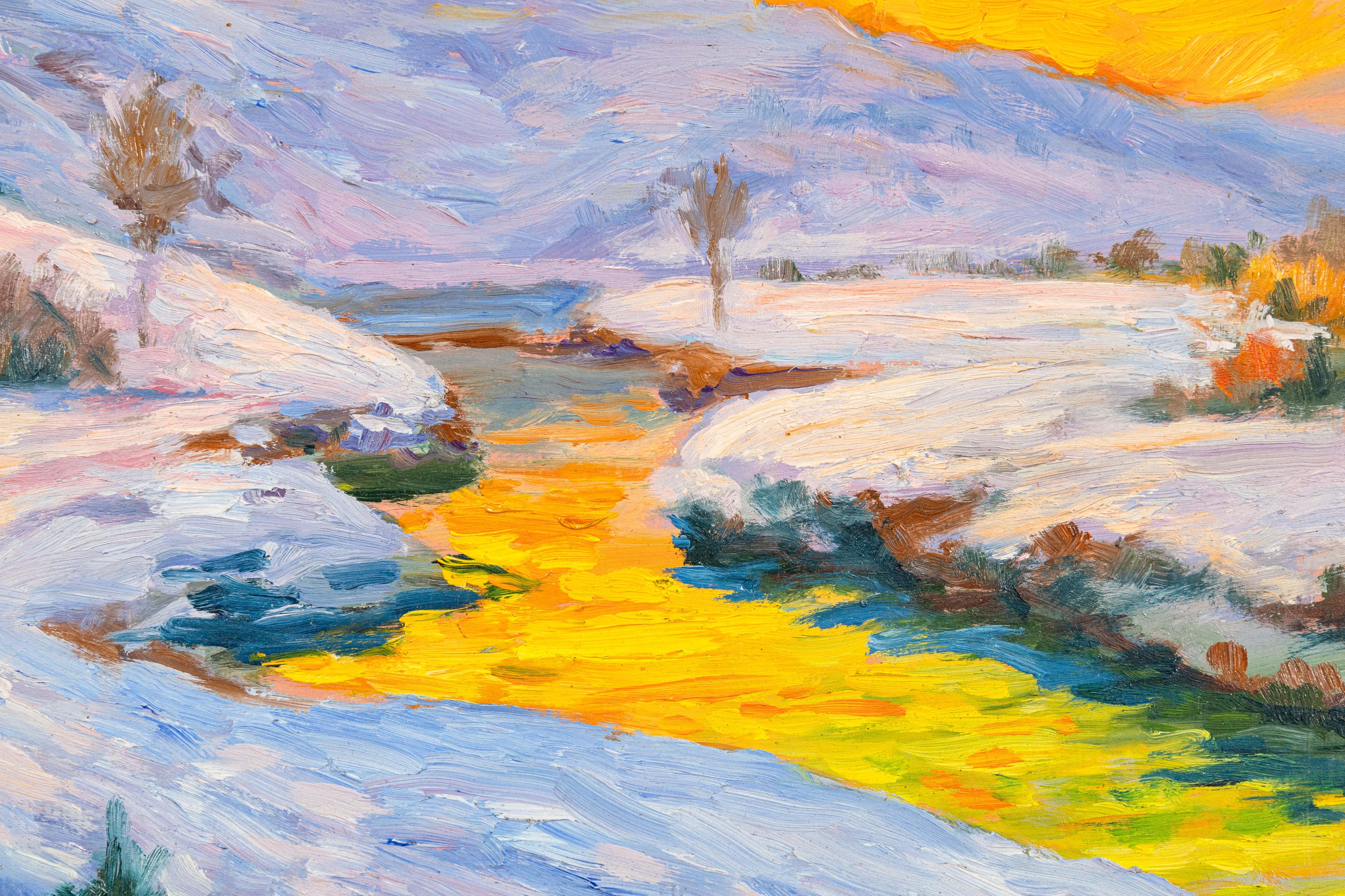 Peinture à l'huile impressionniste moderne, paysage d'hiver sans titre signée Ian Hornak en vente 2