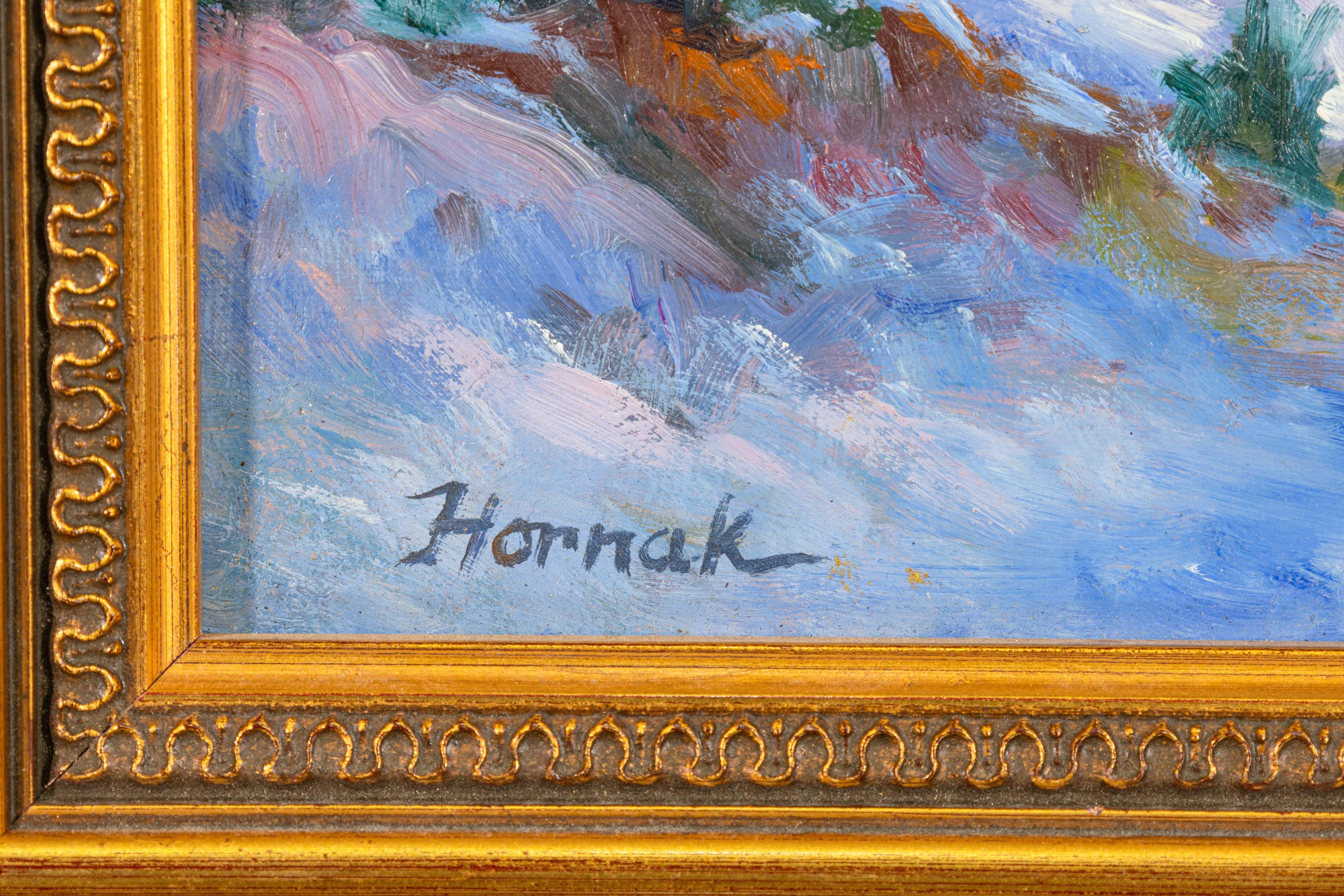 Peinture à l'huile impressionniste moderne, paysage d'hiver sans titre signée Ian Hornak en vente 3