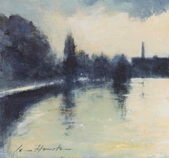 'Evening Light on the Thames at Mortlake' impressionist painting by Ian Houston