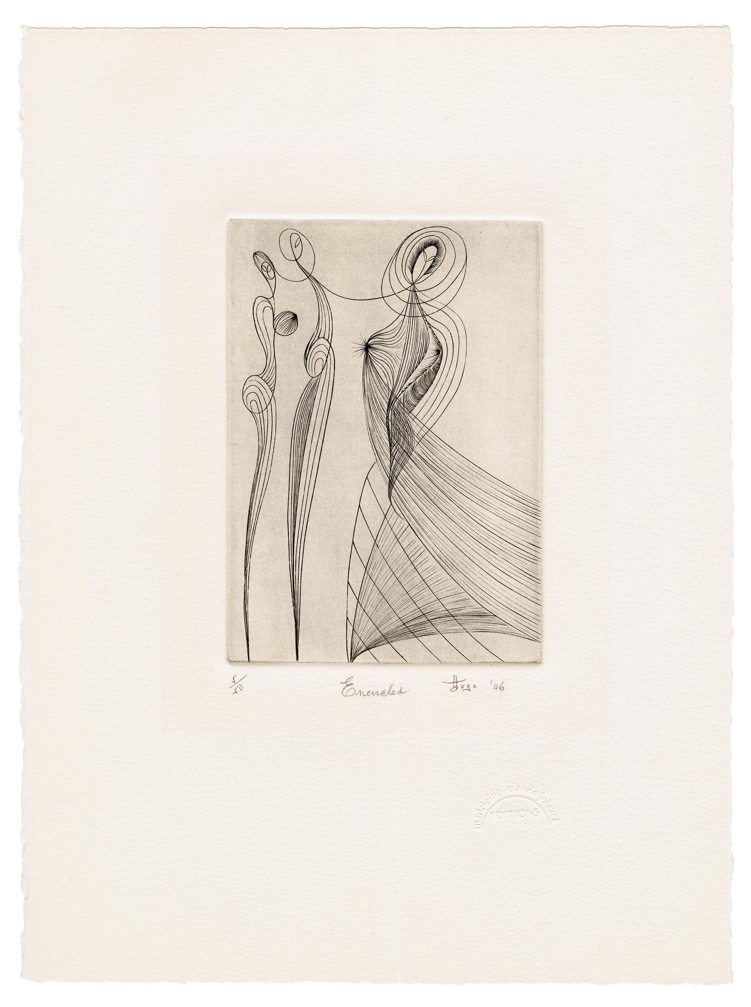 'Encircled' — Mid-Century Surrealism, Atelier 17 - Print by Ian Hugo