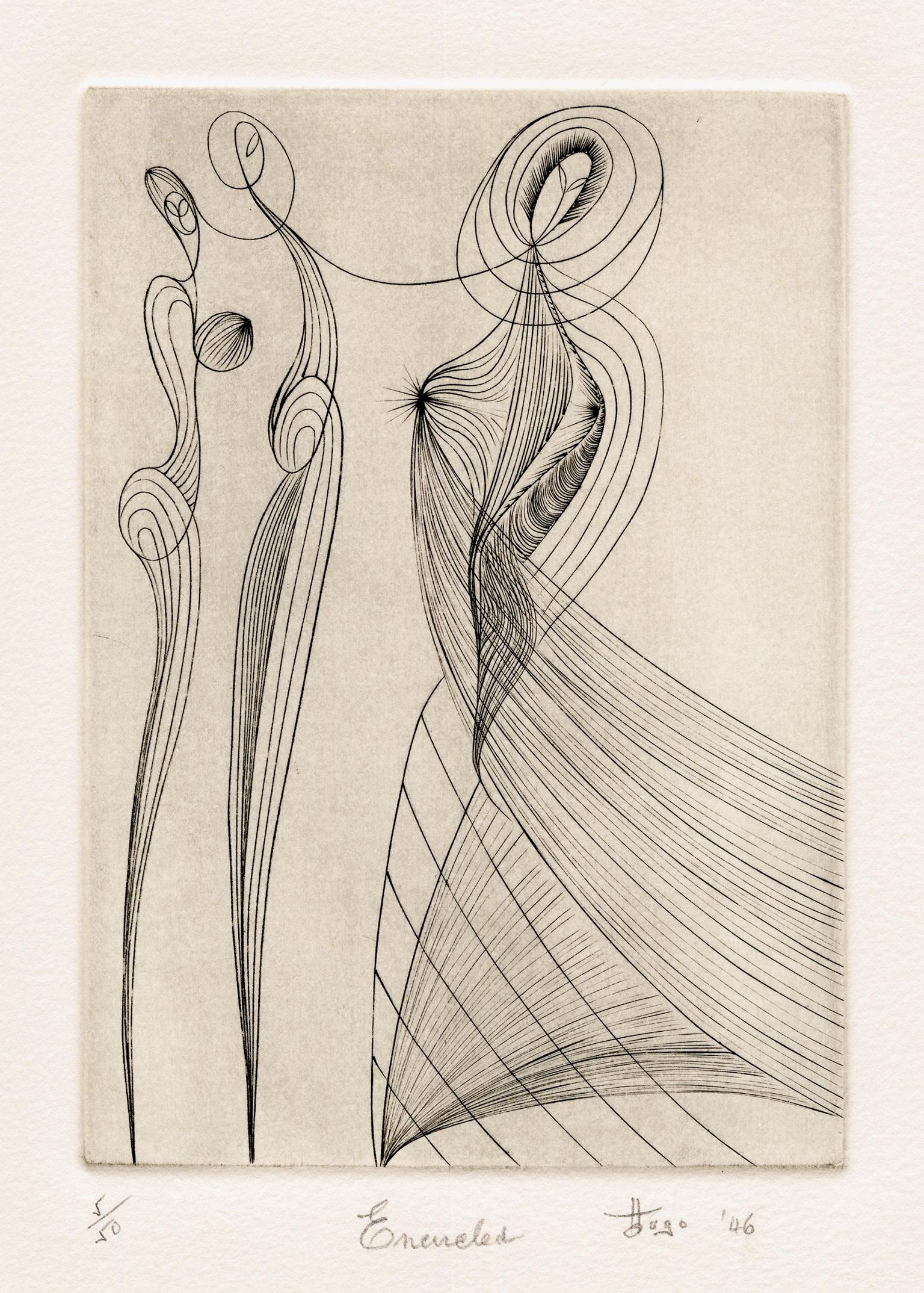 Ian Hugo Figurative Print - 'Encircled' — Mid-Century Surrealism, Atelier 17