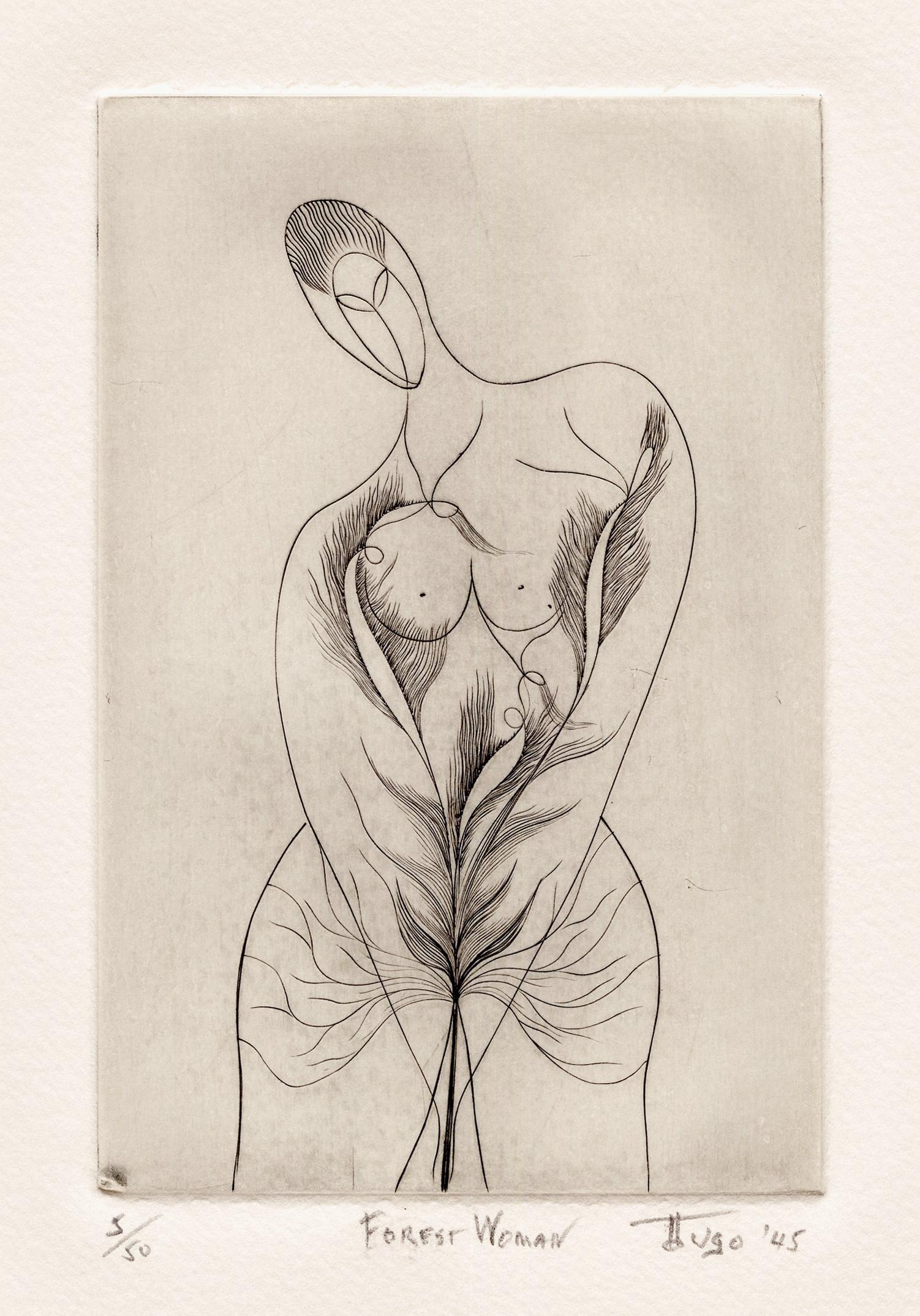 Ian Hugo Figurative Print - 'Forest Woman' — Mid-Century Surrealism, Atelier 17