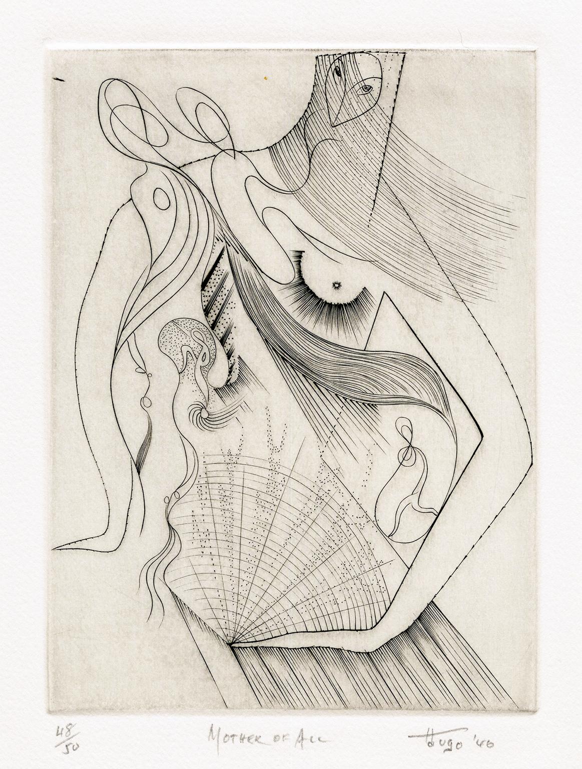 Ian Hugo Figurative Print - 'Mother of All' – Mid-Century Surrealism, Atelier 17