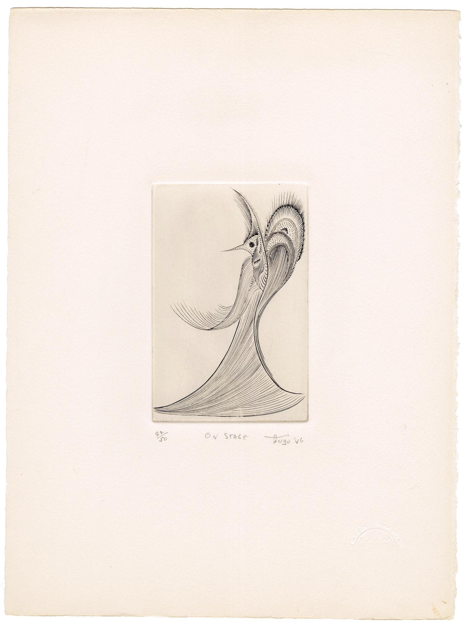 'On Stage' — Mid-Century Surrealism, Atelier 17 - Print by Ian Hugo
