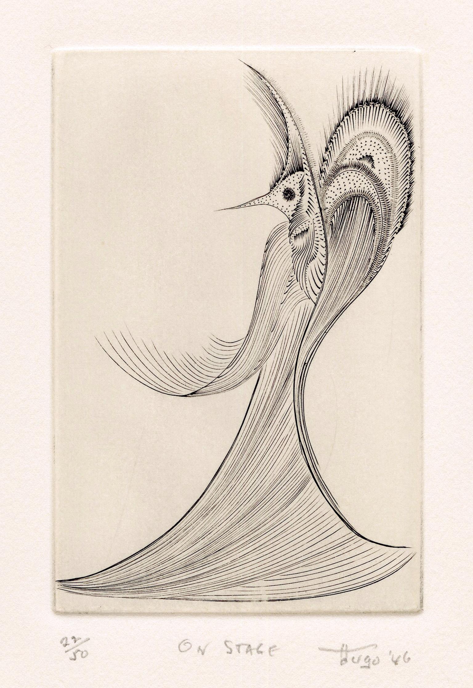Ian Hugo Figurative Print - 'On Stage' — Mid-Century Surrealism, Atelier 17