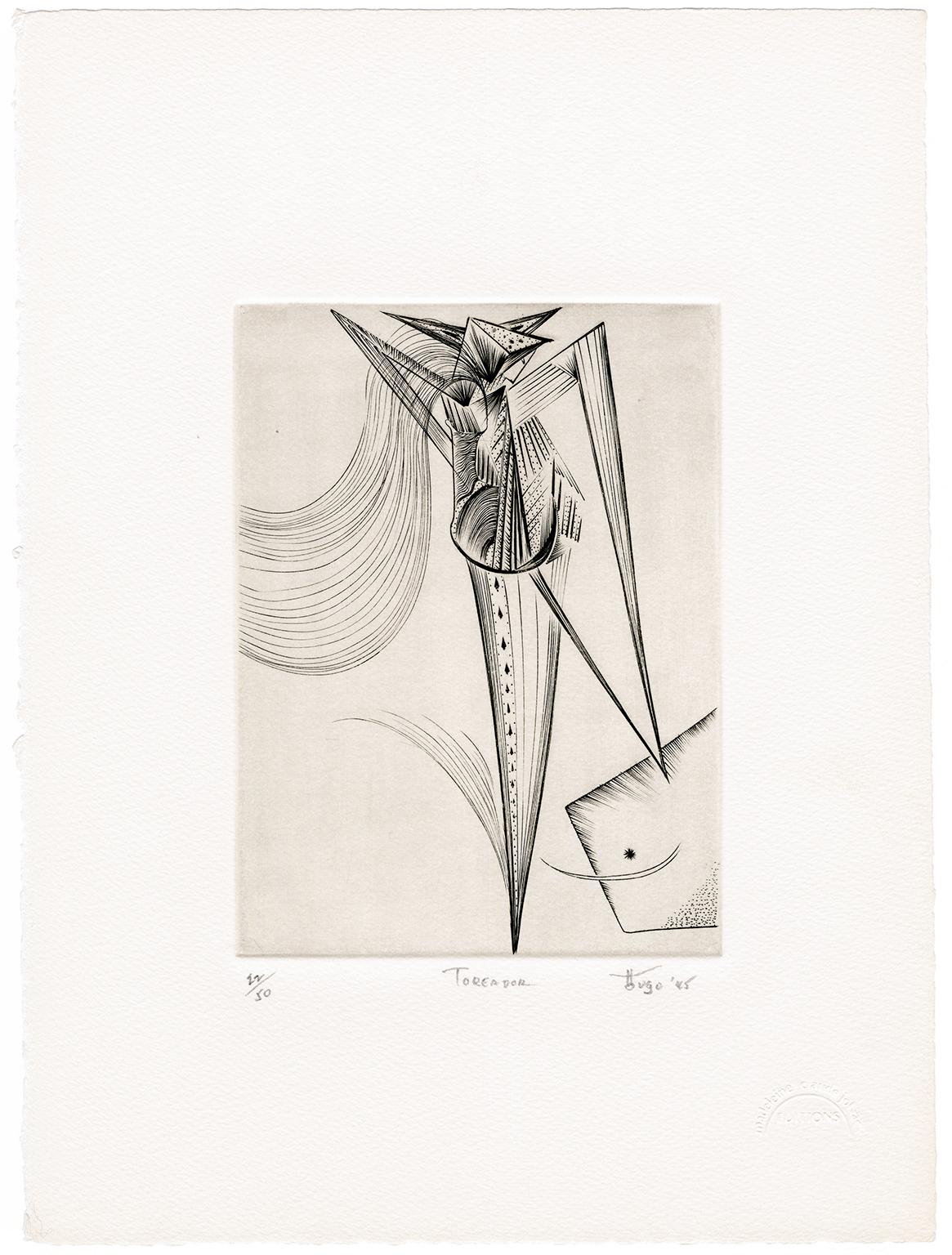 'Toreador' – Mid-Century Surrealism, Atelier 17 - Print by Ian Hugo