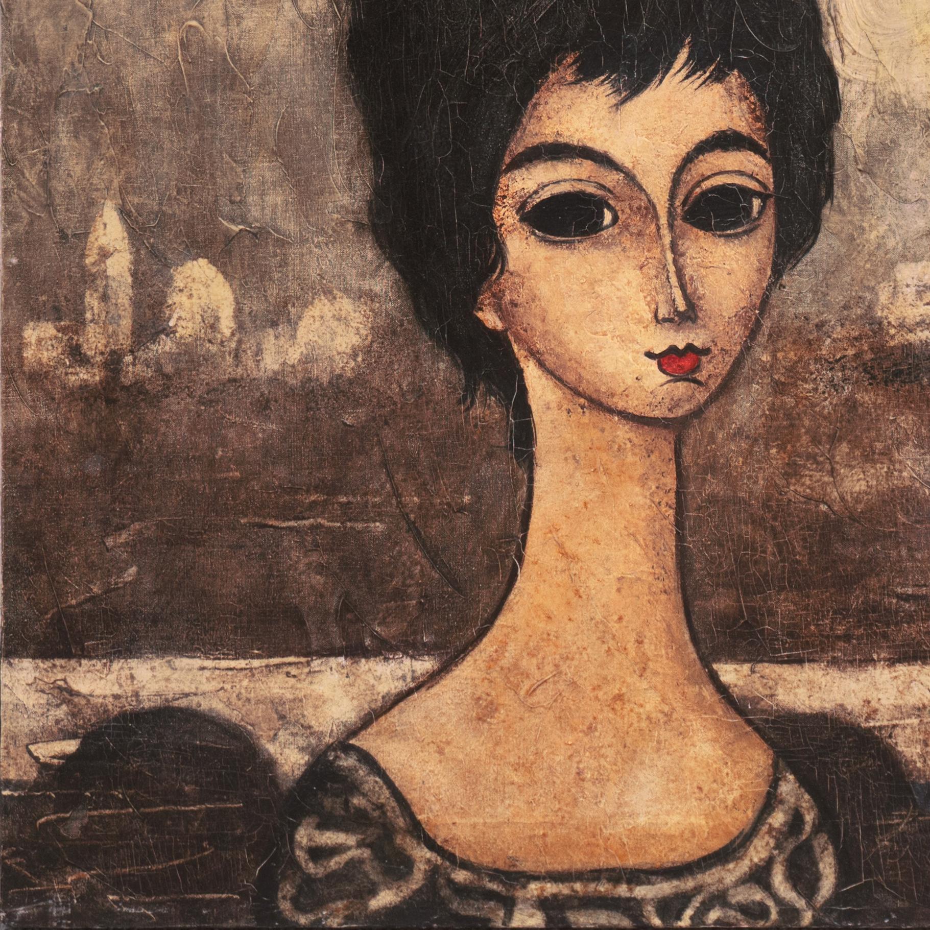 'Giovane donna veneziana', Parigi, Post Impressionista Figurale, La Veneziana - Painting Moderno di Ian Janus