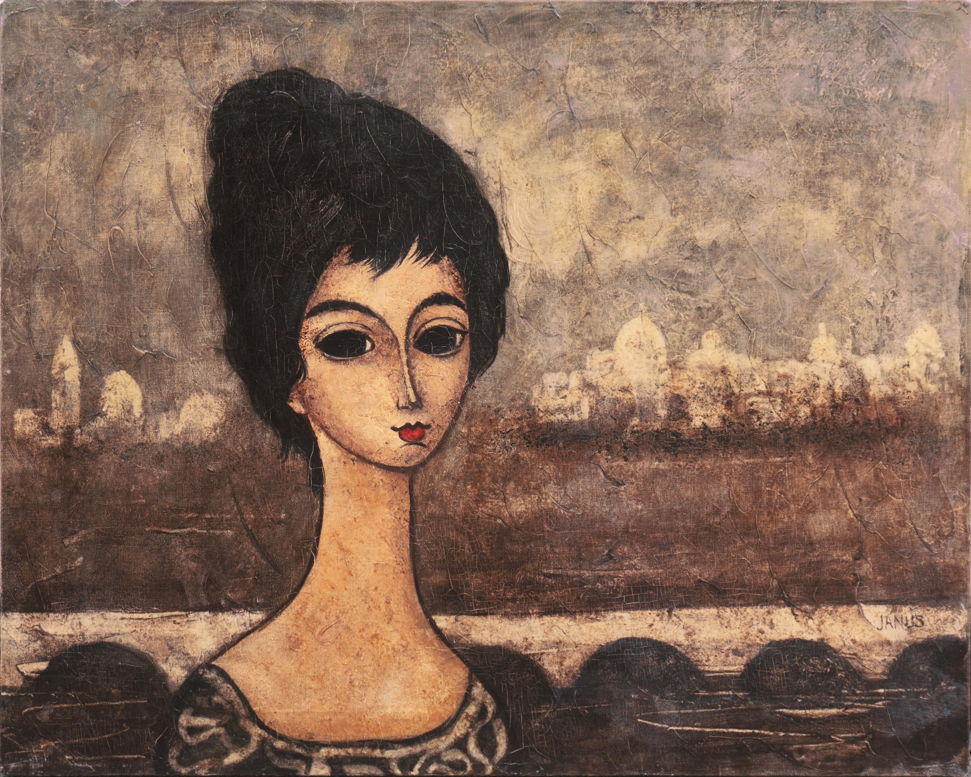 Landscape Painting Ian Janus - « Jeune femme vénitienne », Paris, Figurine post-impressionniste, La Veneziana