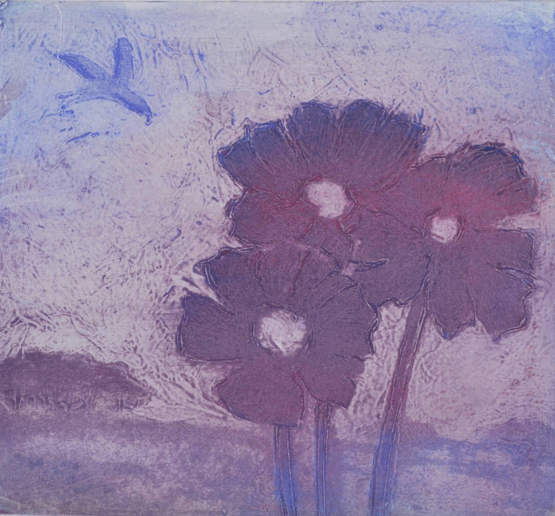 Ian Laurie Still-Life Print - Purple Poppies, Contemporary Limited Edition Etching