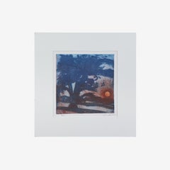 Signed Etching of a Tree at Sunset
