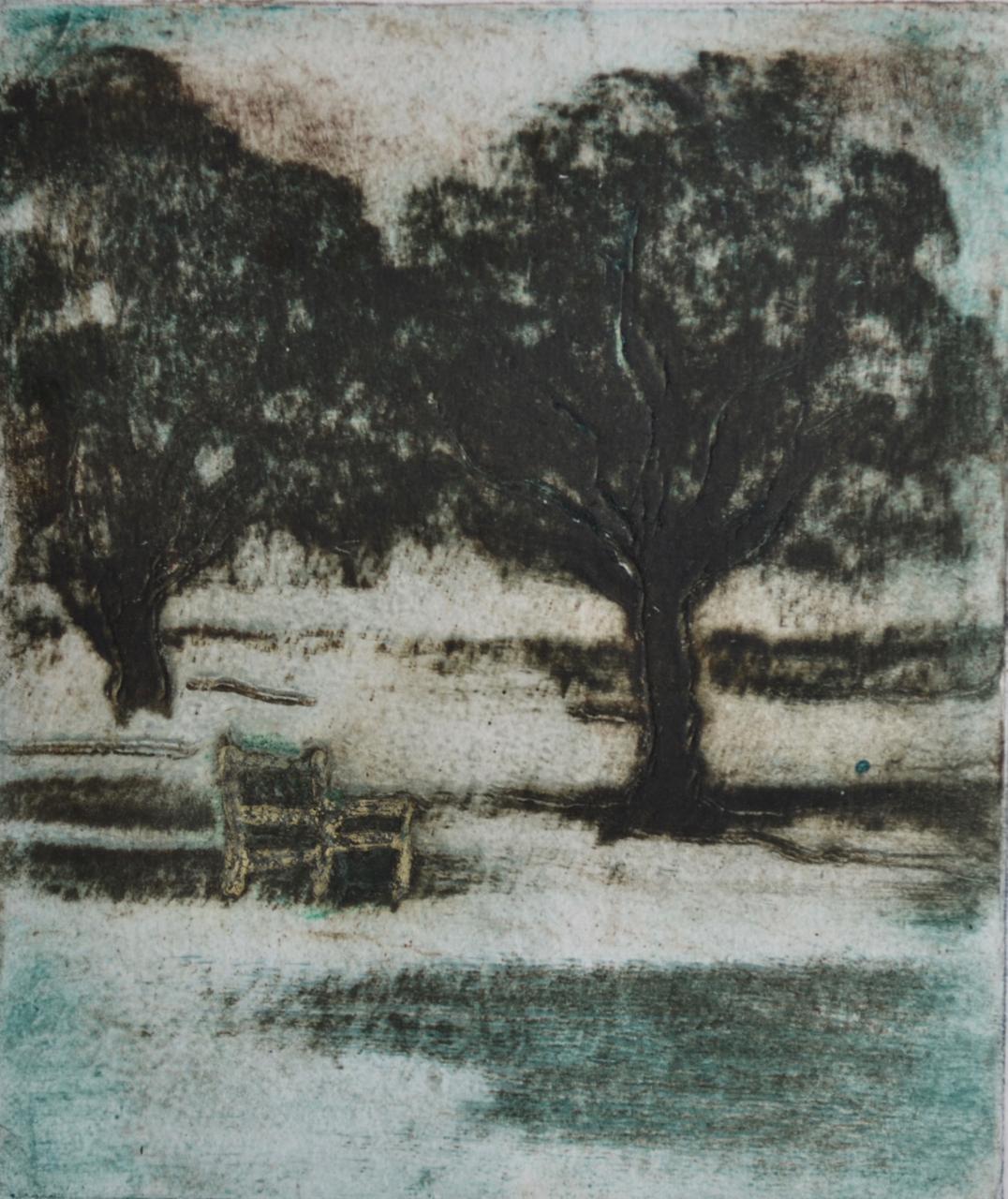 Ian Laurie Landscape Print - Waiting Chair      Contemporary limited edition etching