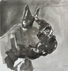 A Black Pug, A Charming Contemporary Minimal Dog Painting