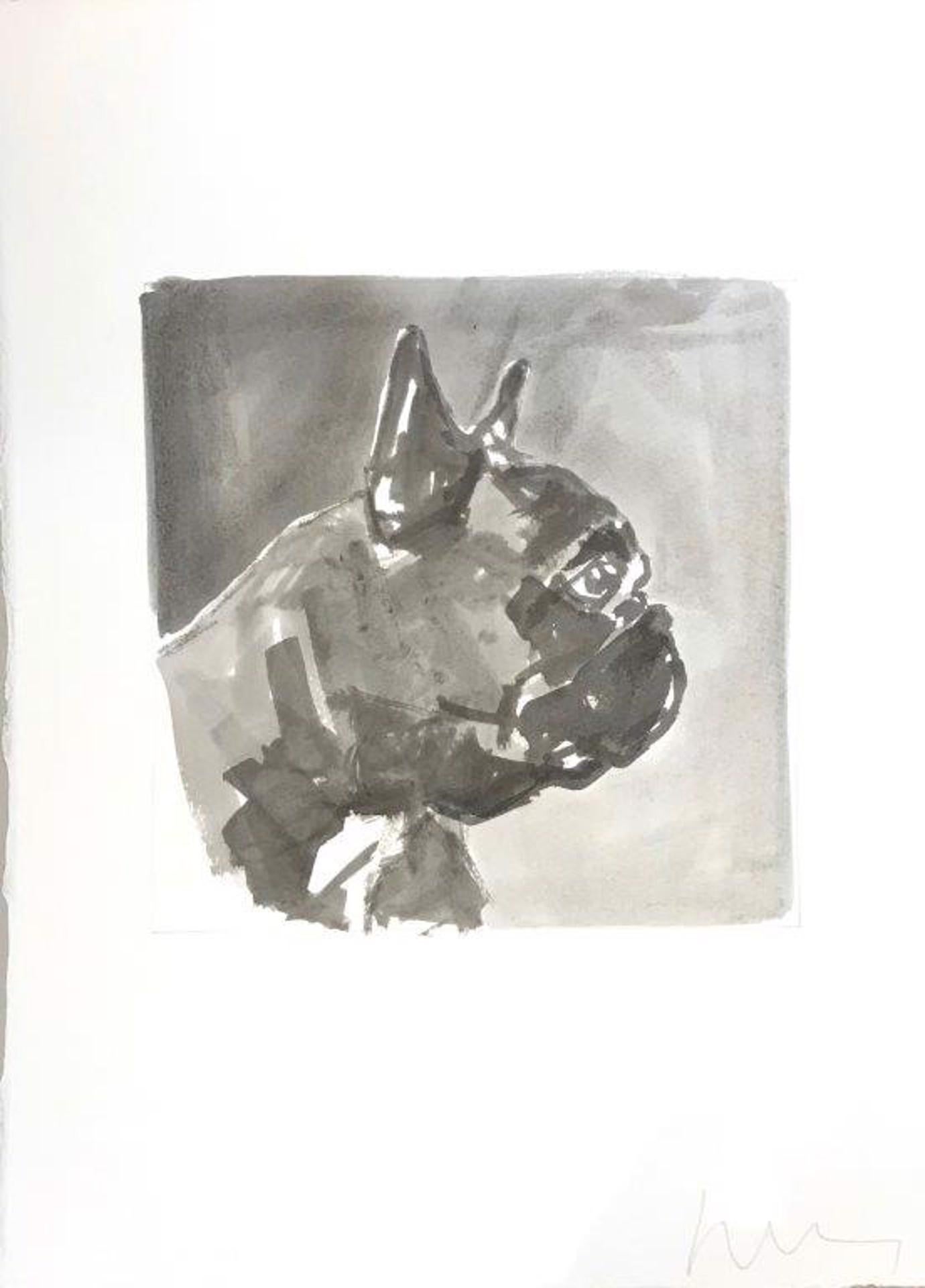 Un carlino negro, una encantadora pintura contemporánea minimalista sobre perros