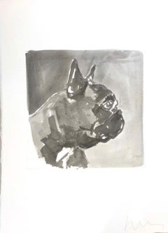 Un carlin noir, un charmant tableau contemporain minimaliste sur les chiens