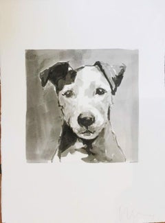 Un Jack Russell Terrier Pittura contemporanea minimalista a inchiostro in bianco e nero