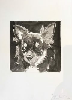 Alert Chihuahua in inchiostro bianco e nero è un minimalista contemporaneo  Pittura di cani