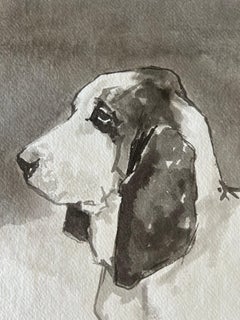 Bassett Hound minimal black and white ink painting on Indian rag paper