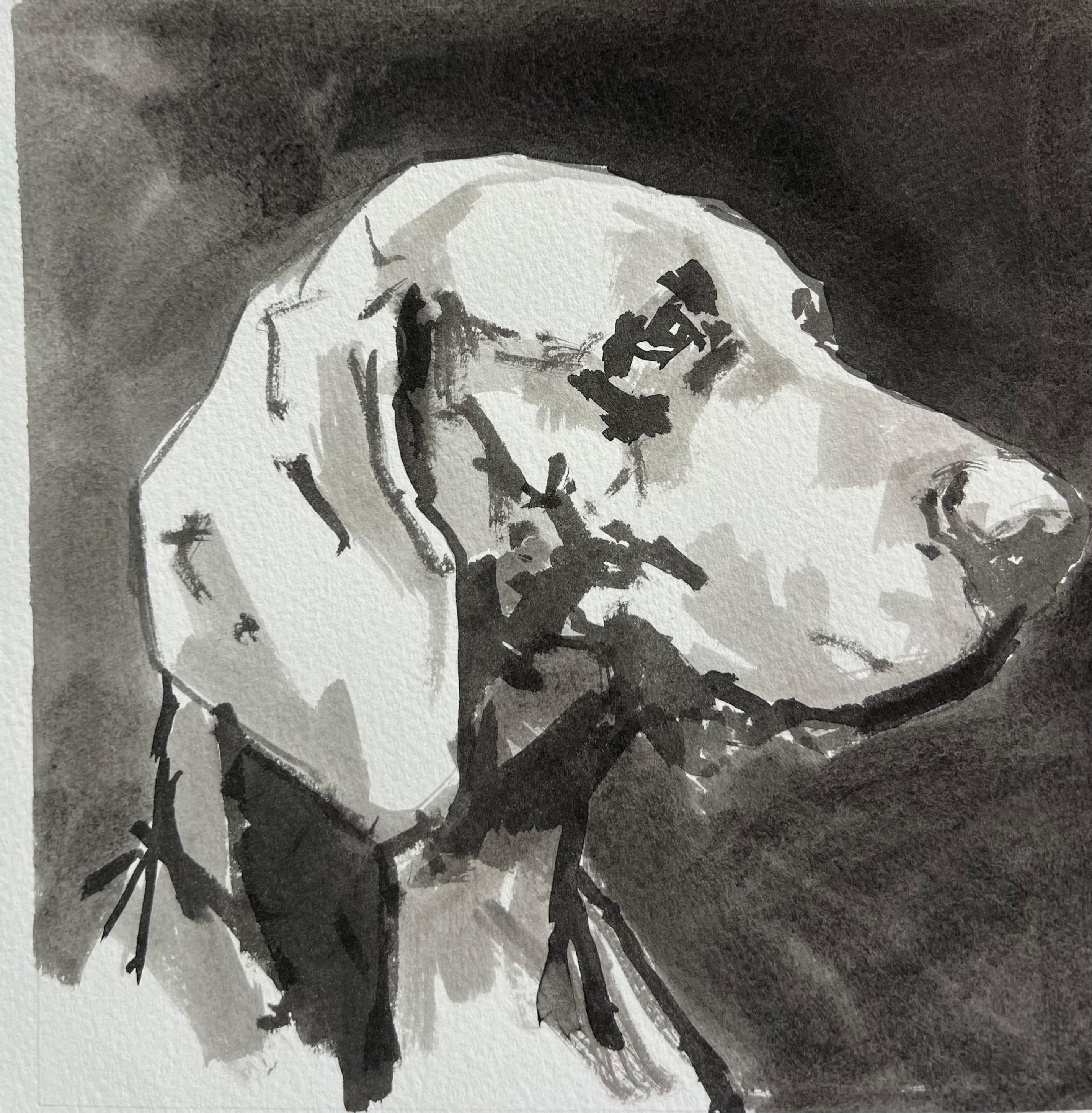 Pintura minimalista contemporánea en blanco y negro en tinta sobre papel - Painting de Ian Mason
