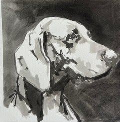 Pointeur contemporain minimaliste noir et blanc Peinture à l'encre sur papier