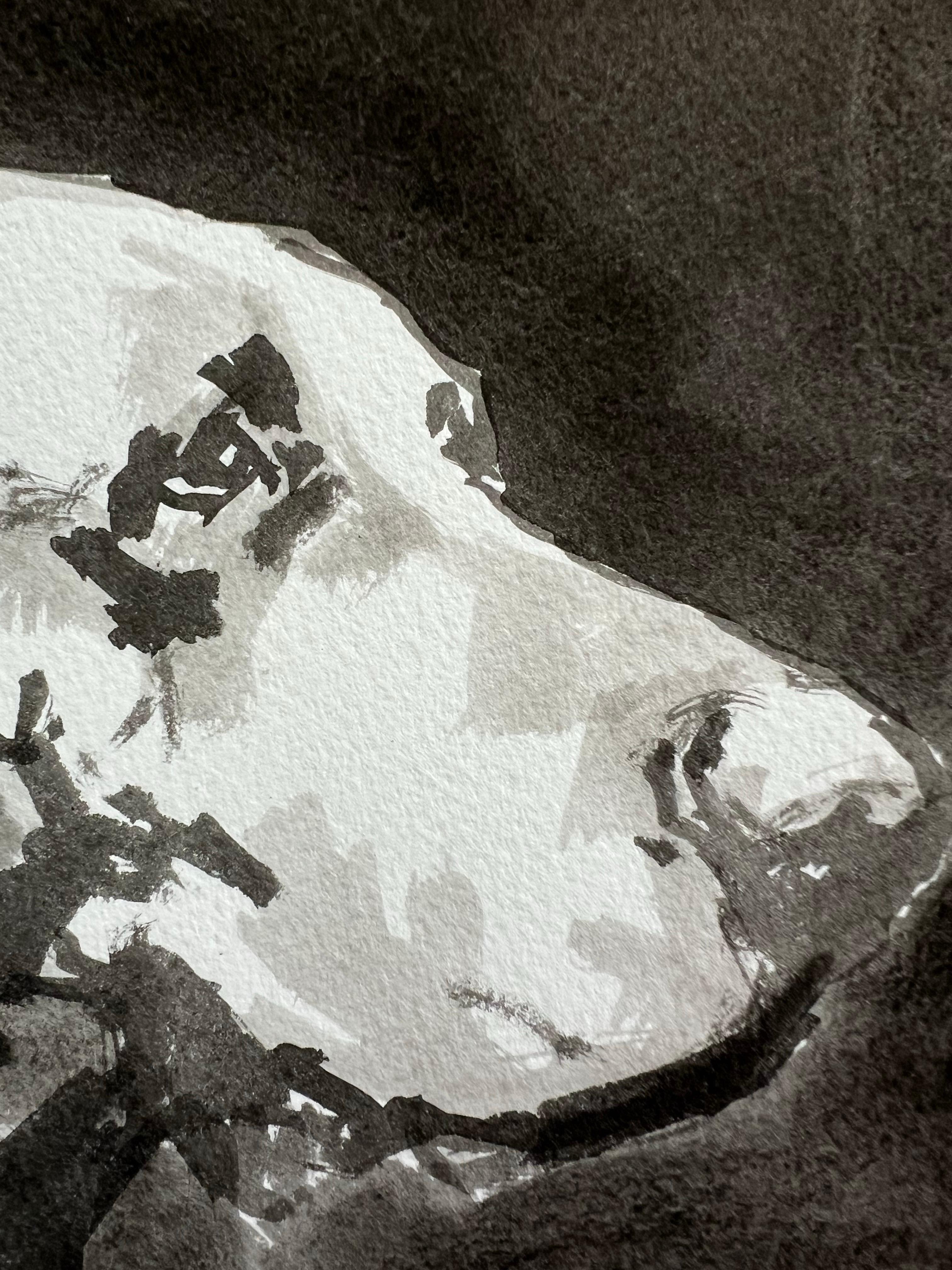 Pintura minimalista contemporánea en blanco y negro en tinta sobre papel - Painting Minimalista de Ian Mason