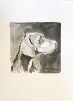 Pintura minimalista contemporánea en blanco y negro en tinta sobre papel