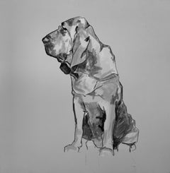 Bloodhound, minimalist black and white dog painting of a by Ian Mason, British 
