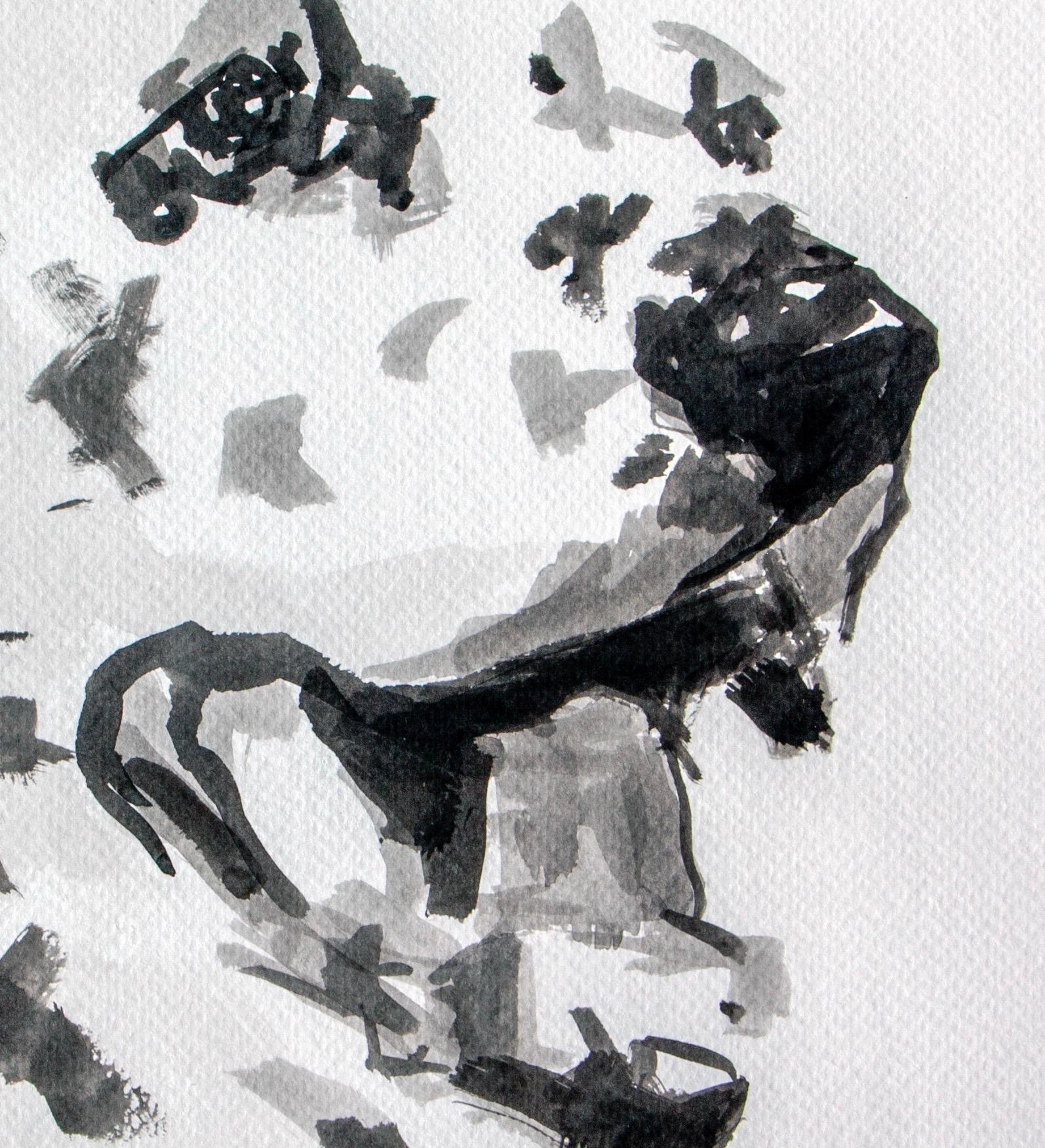 Dalmatinisches, großes zeitgenössisches, minimalistisches Porträt eines Hundes in schwarzer Tinte auf Papier im Angebot 1