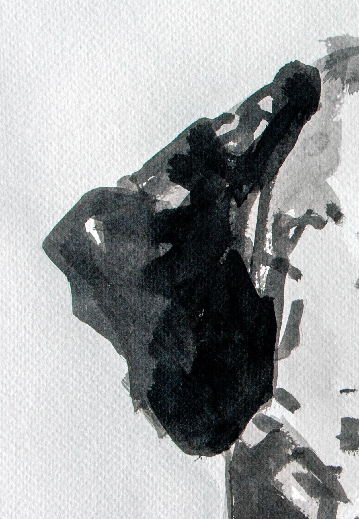 Dalmatinisches, großes zeitgenössisches, minimalistisches Porträt eines Hundes in schwarzer Tinte auf Papier im Angebot 2