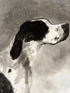 English Pointer minimal black and white ink painting on Indian rag paper