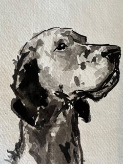 English Setter minimal black and white ink painting on rag paper