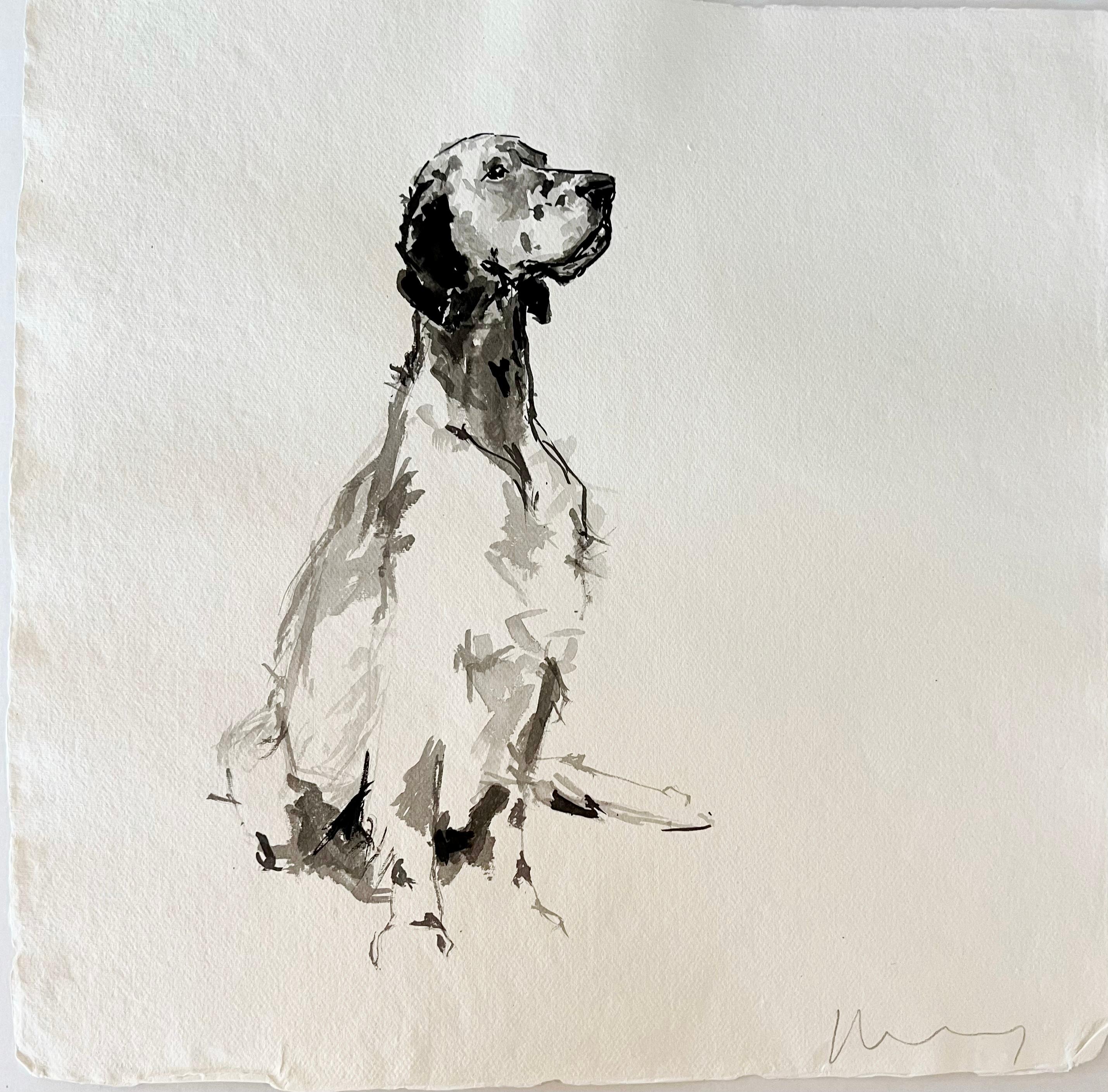 English Setter minimal black and white ink painting on rag paper