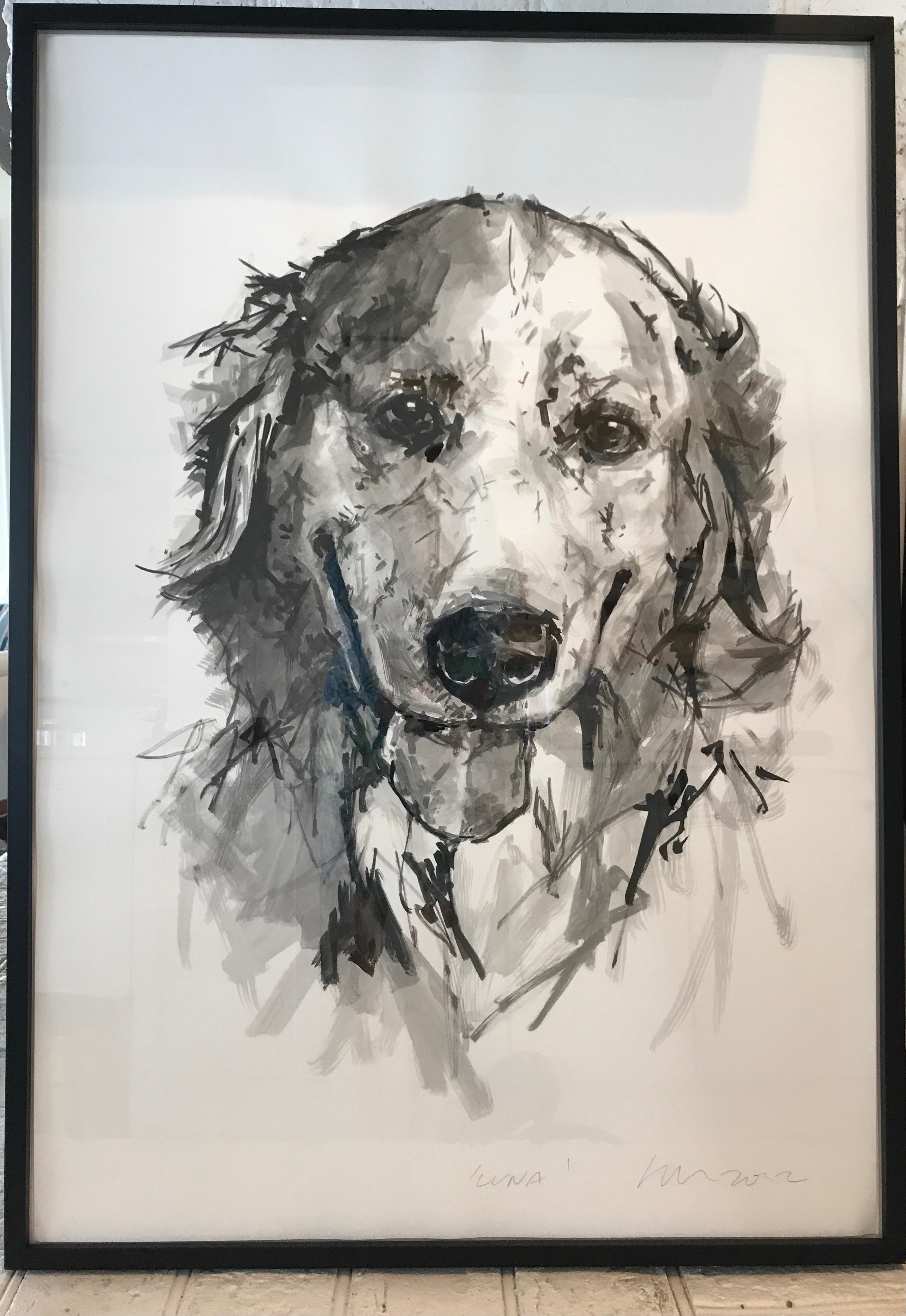 Golden Retriever 1, large contemporary minimal portrait in black ink on paper 2