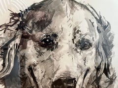 Golden Retriever 2, large contemporary minimal portrait in black ink on paper