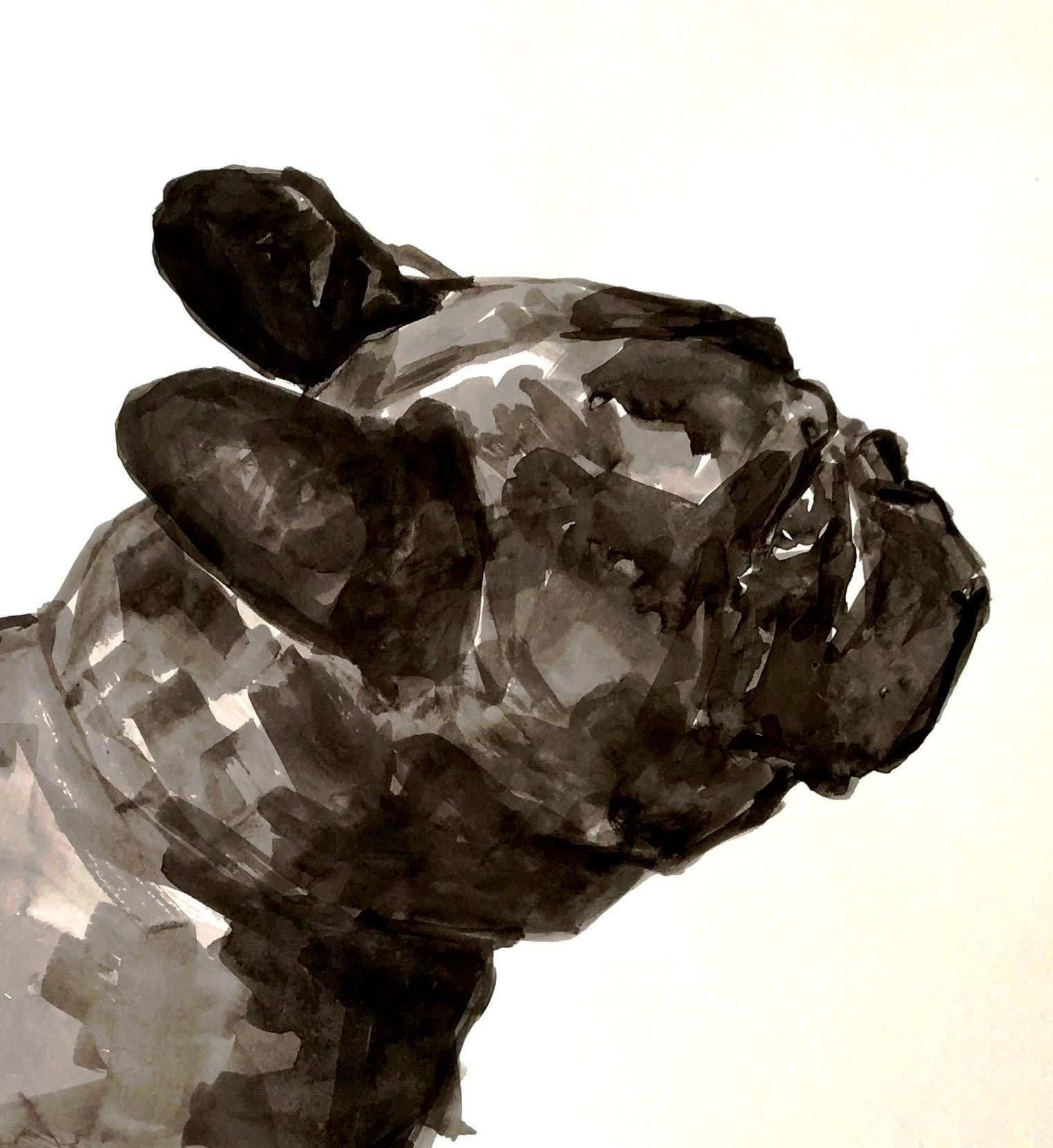 Splendido bulldog francese con inchiostro bianco e nero in stile minimalista contemporaneo - Painting Minimalismo di Ian Mason