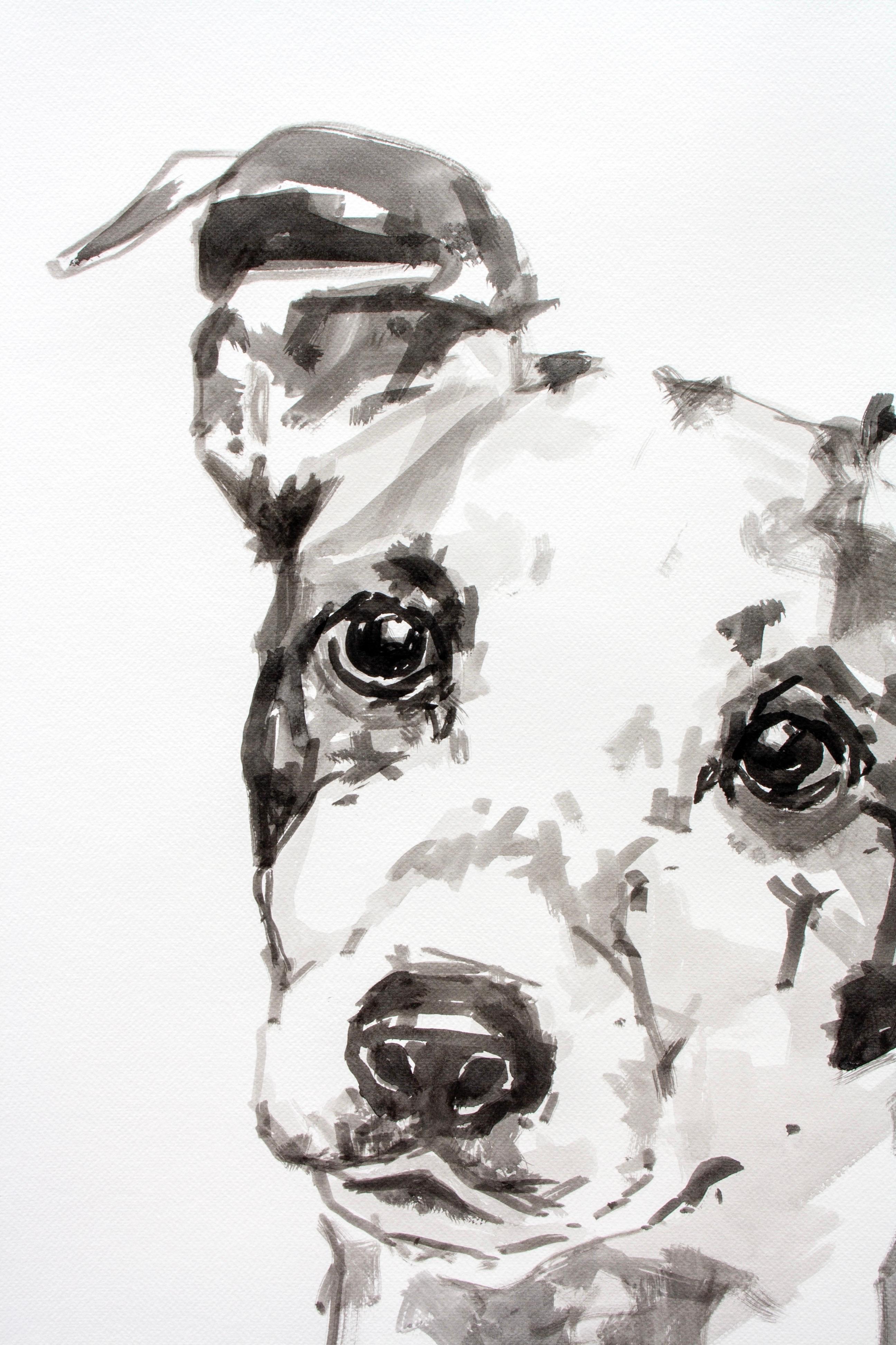 Jack Russell Terrier, großer, minimalistischer schwarz-weißer Hund in Tusche auf Papier  (Minimalistisch), Painting, von Ian Mason