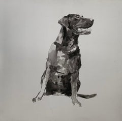 Labrador, contemporary minimal dog portrait black and white acrylic on canvas