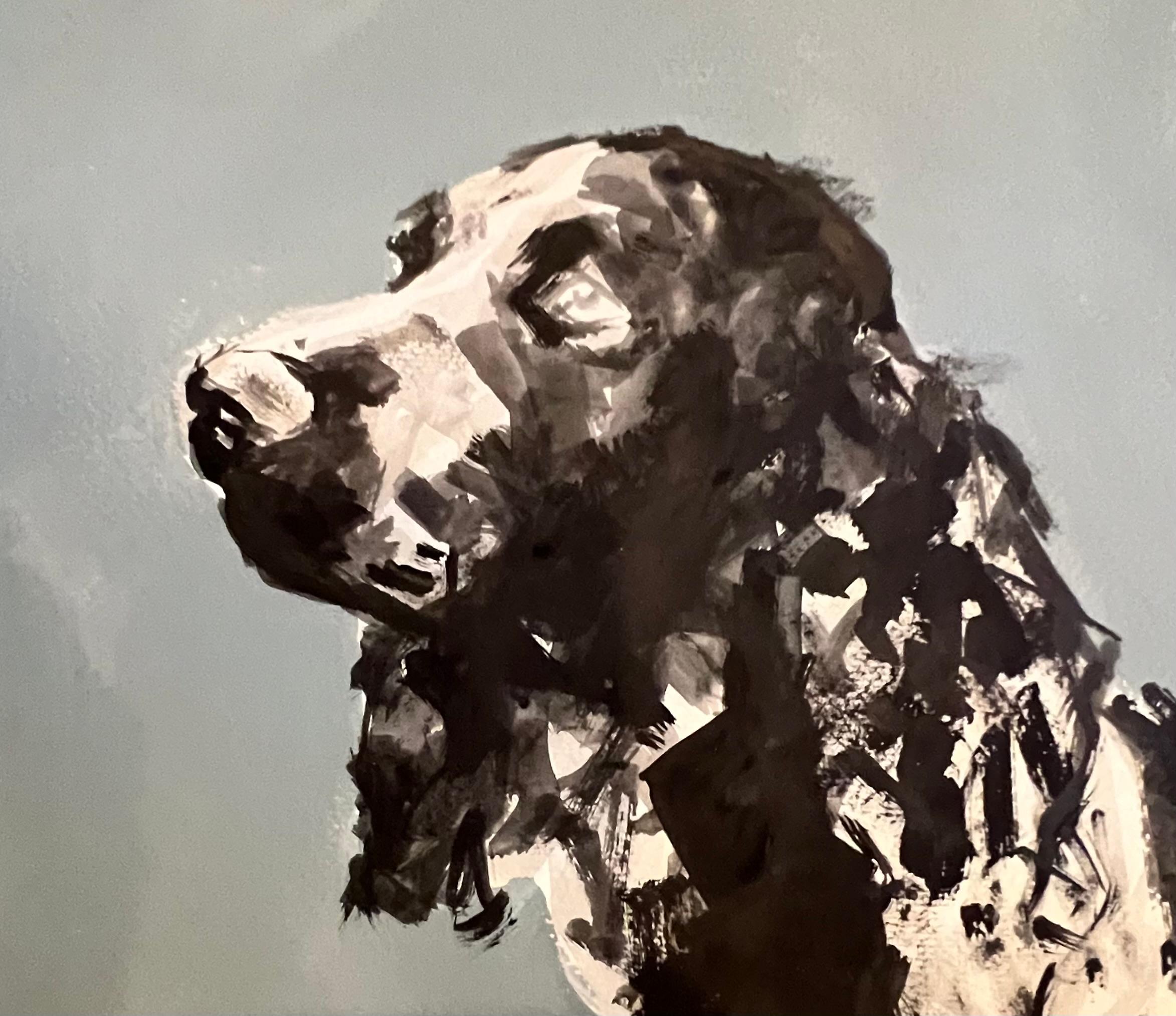 Inchiostro minimalista su carta di pezza indiana di un cane Spaniel del britannico Ian Mason in vendita 1