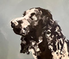Minimalist ink on Indian Rag paper of a Spaniel dog by British Ian Mason