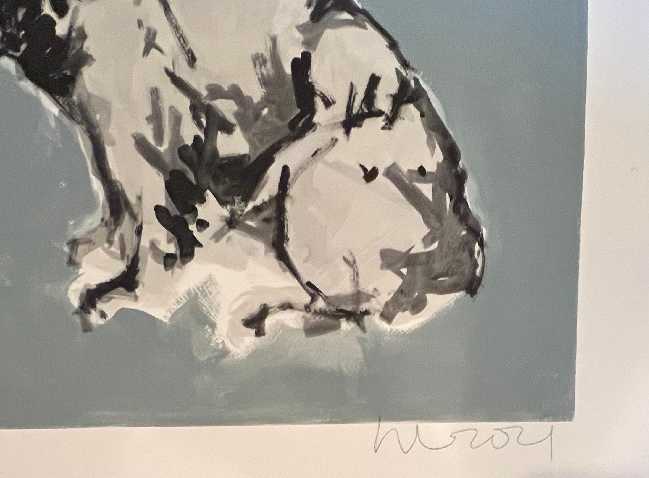 Inchiostro minimalista su carta di pezza indiana di un cane Spaniel del britannico Ian Mason in vendita 3