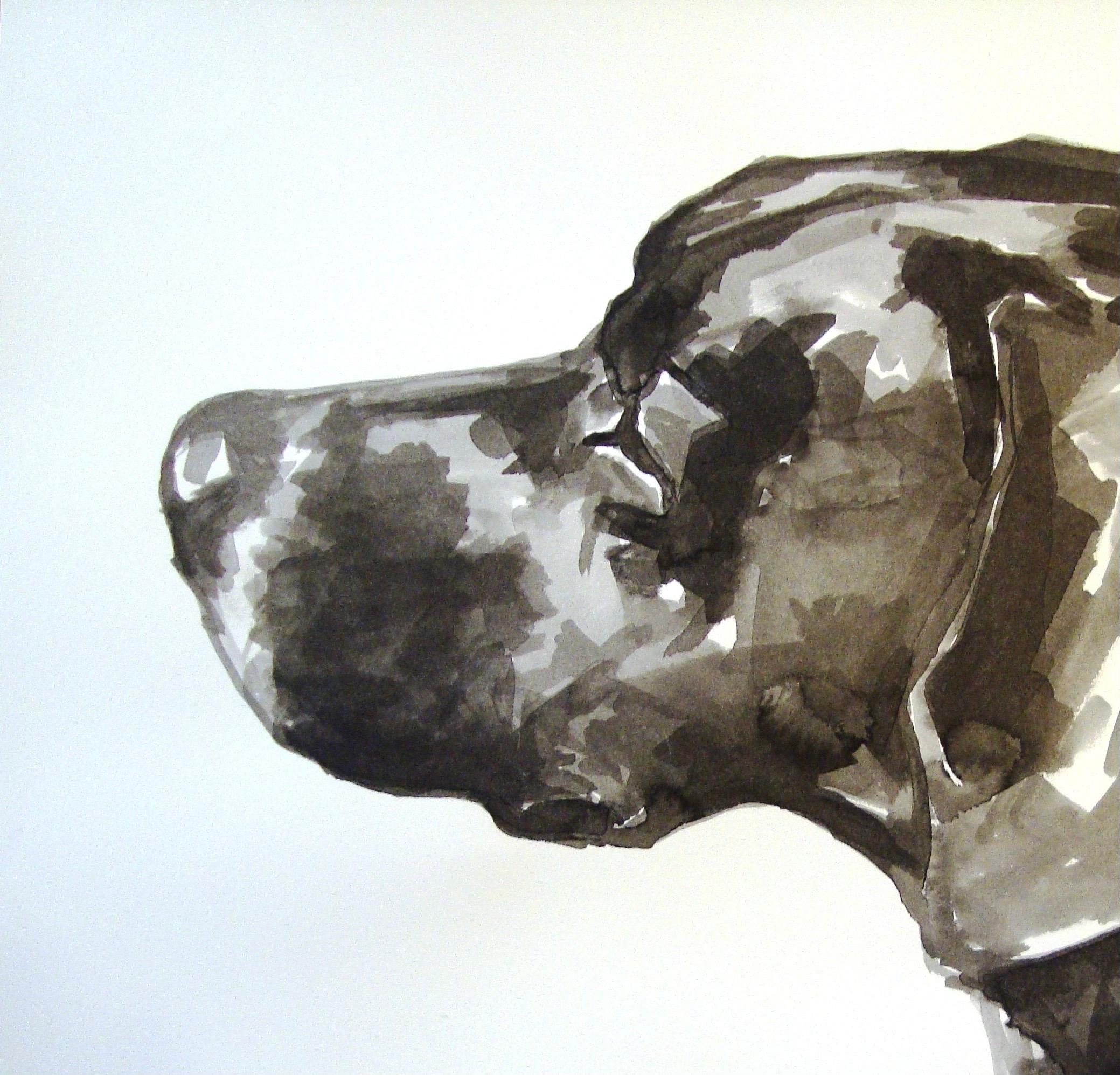 Impresionante pintura contemporánea a tinta de un puntero alemán de pelo corto que desprende fuerza y concentración - Painting de Ian Mason