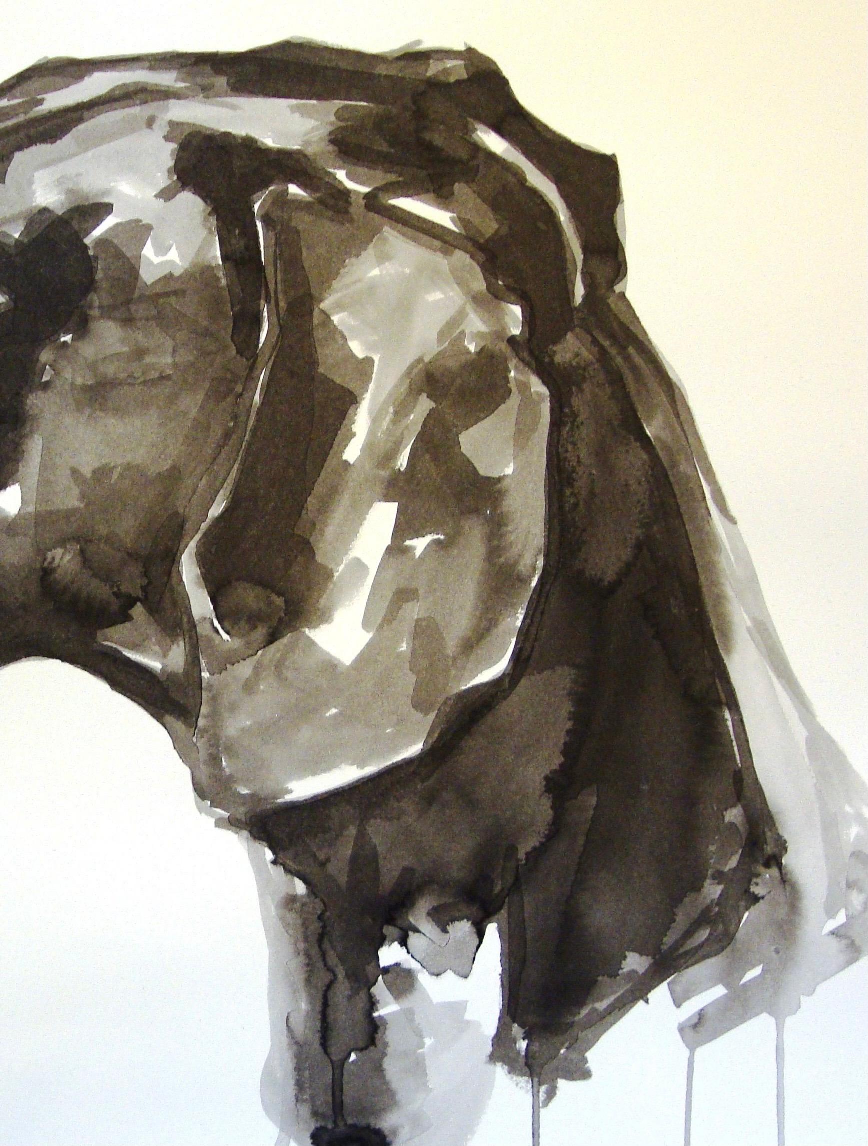 Impresionante pintura contemporánea a tinta de un puntero alemán de pelo corto que desprende fuerza y concentración - Painting Minimalista de Ian Mason