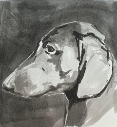 Sweet Dachshund in Black & White Ink est une peinture contemporaine minimaliste sur les chiens.